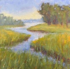 Lazy River - Impressionist Pastel Marsh Landscape Painting