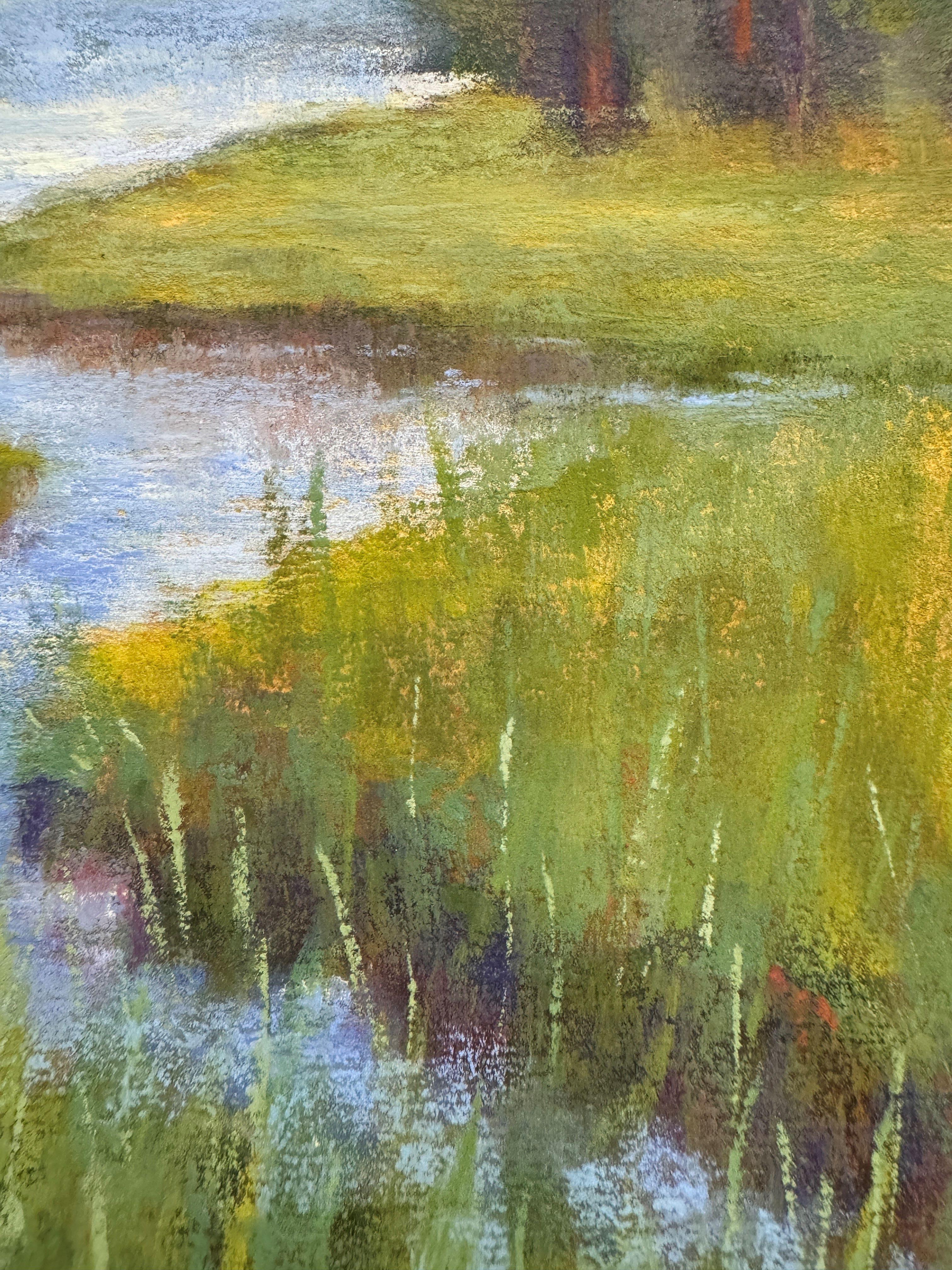 Lazy River - Impressionist Pastel Marsh Landscape Painting in vendita 2