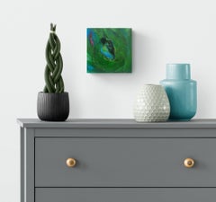 Light and Shadow, Original Contemporary Green Abstract Square Painting on Panel