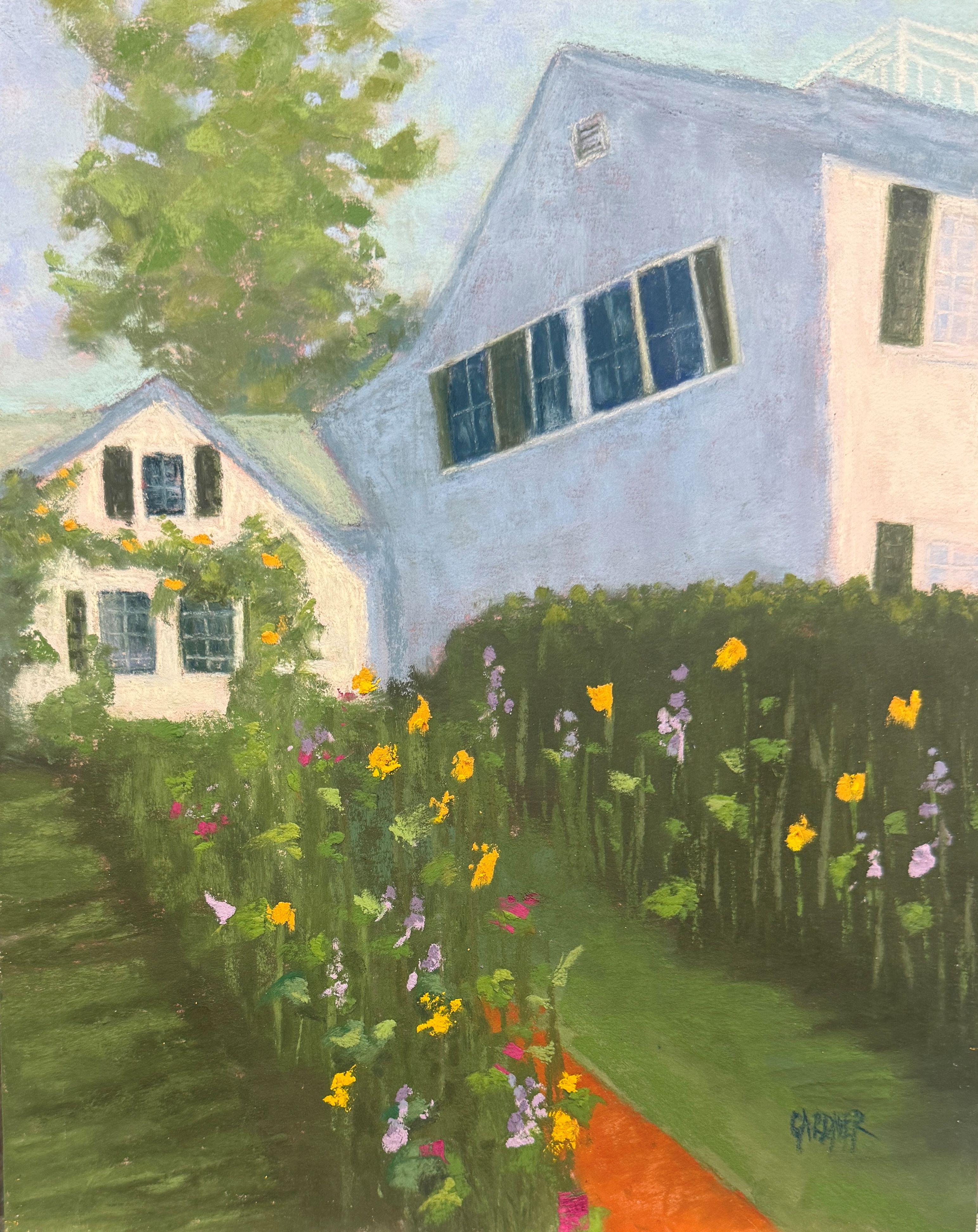 Landscape Painting Dina Gardner - Meet Me In The Garden - Peinture impressionniste originale de Martha's Vineyard Pastel