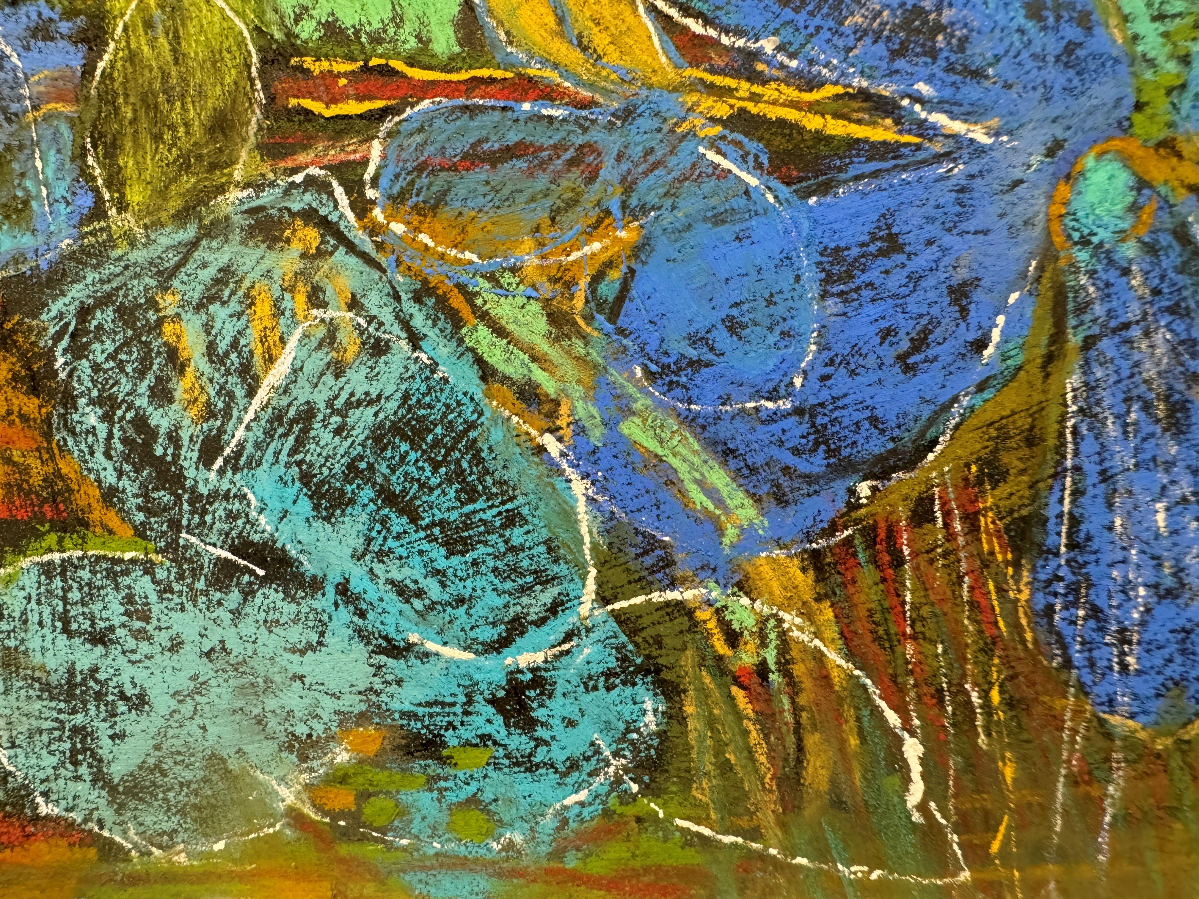Monday Blues - Peinture de fleurs aux pastels vifs - Painting de Dina Gardner
