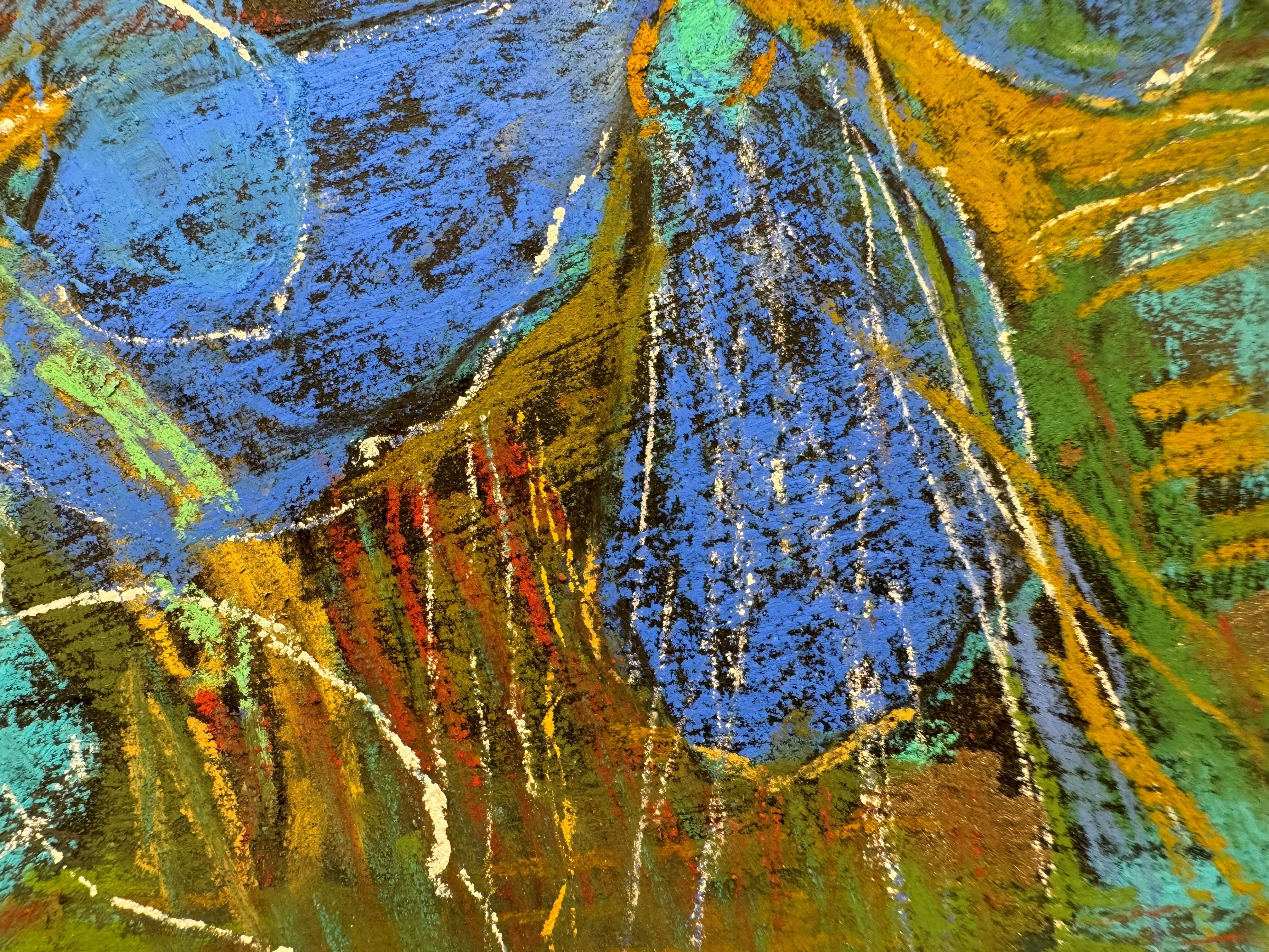Monday Blues - Peinture de fleurs aux pastels vifs - Impressionnisme Painting par Dina Gardner
