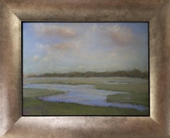 Moody Blues, Original gerahmtes impressionistisches Landschafts-Pastellgemälde auf Karton