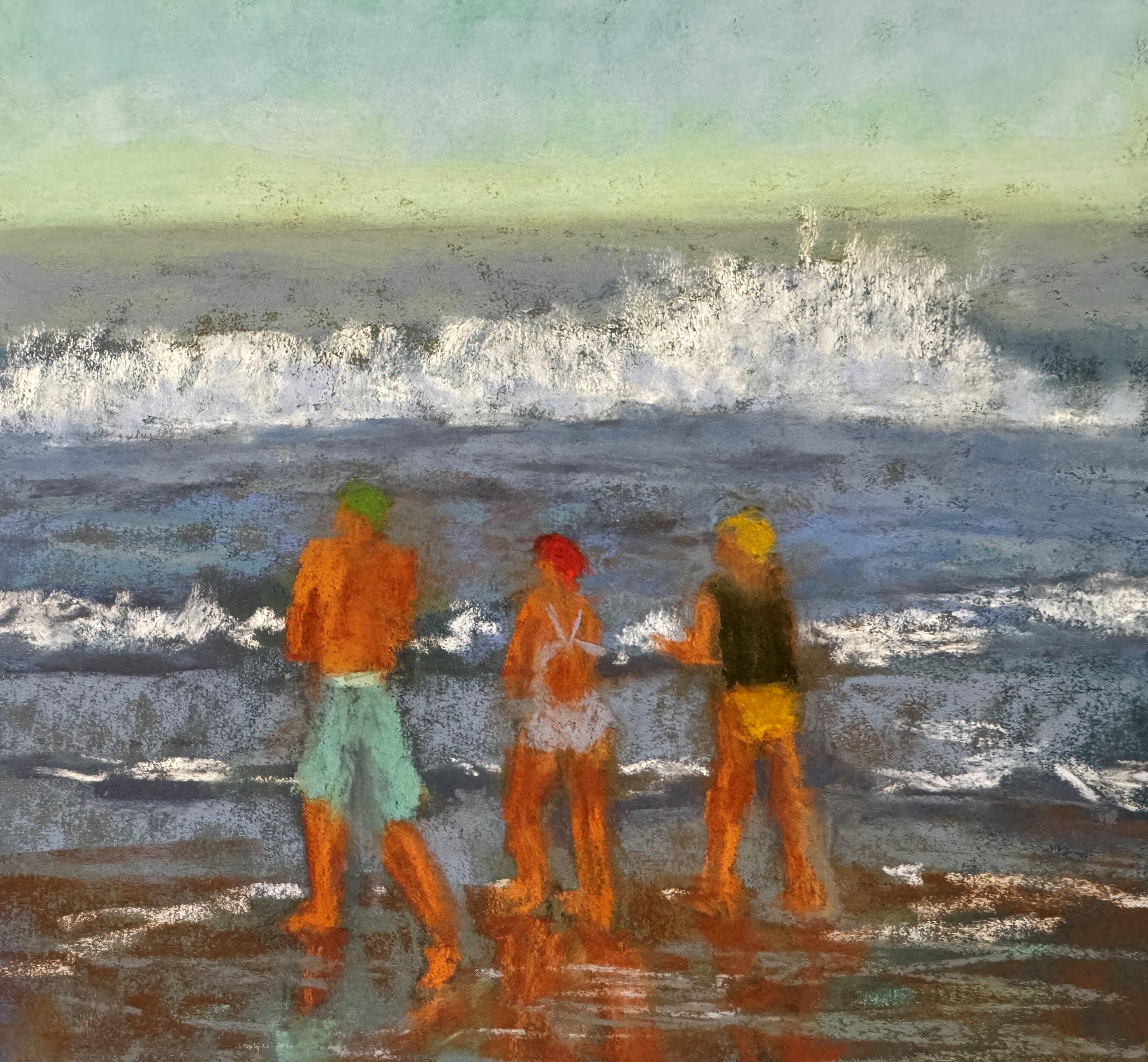 Dina Gardner Figurative Painting – Morgenschwimmen - Küstenpastellmalerei