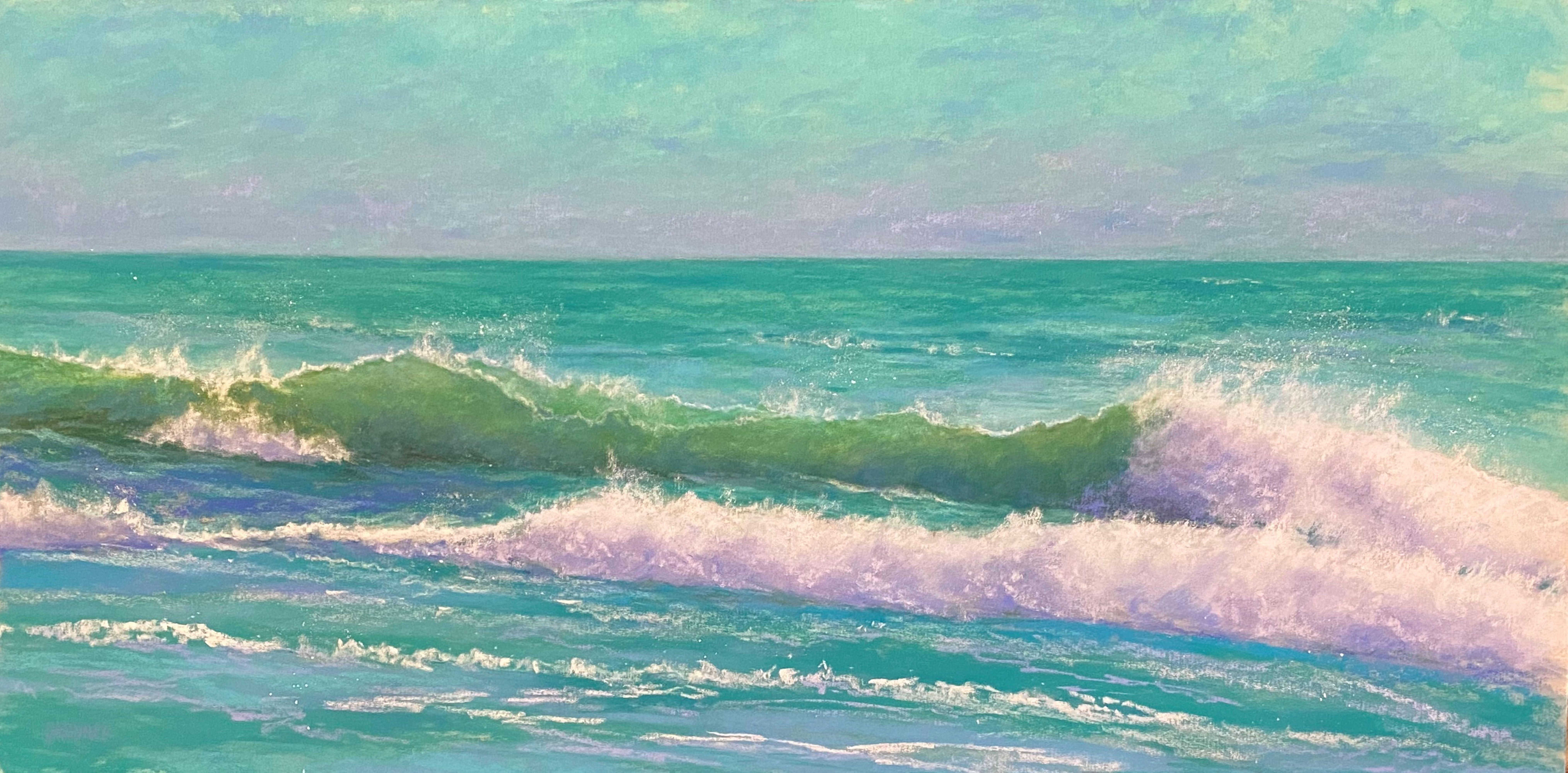 Ocean's Jewels, Framed Original Impressionist Seascape Pastel Painting on Paper - Art by Dina Gardner