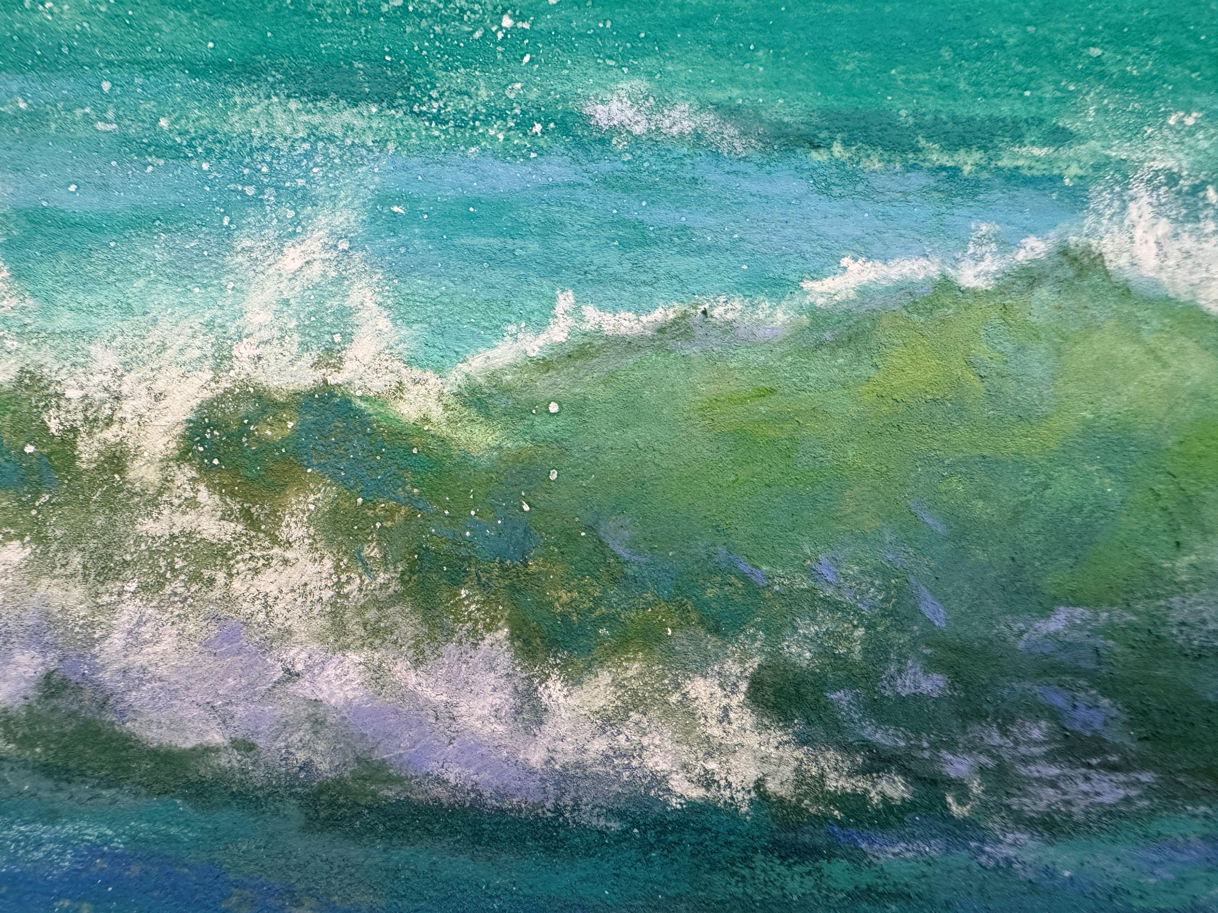 Ocean's Jewels - Impressionist Framed Wave Pastel Painting For Sale 1