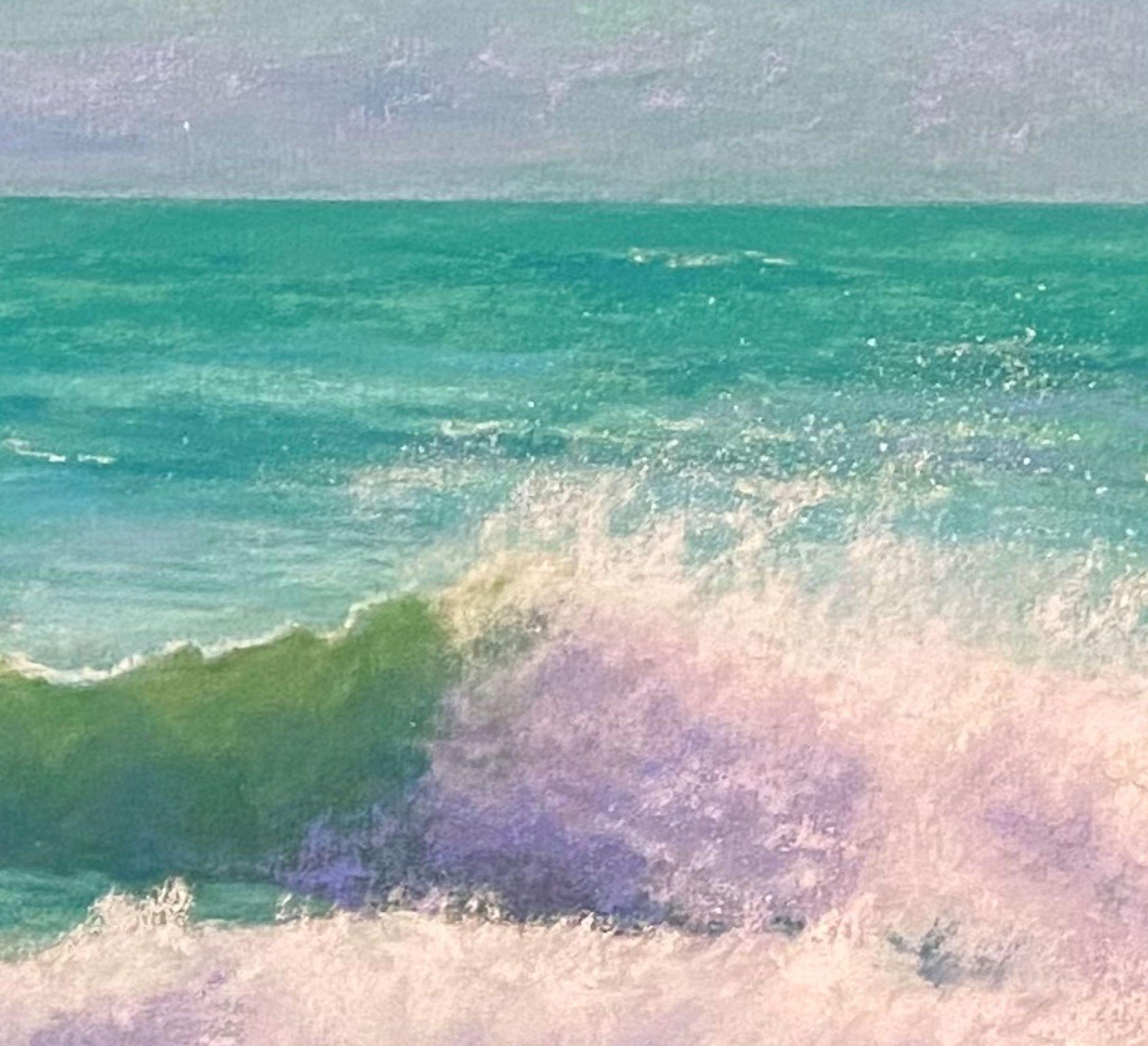 Ocean's Jewels, Framed Original Impressionist Seascape Pastel Painting on Paper - Blue Landscape Art by Dina Gardner