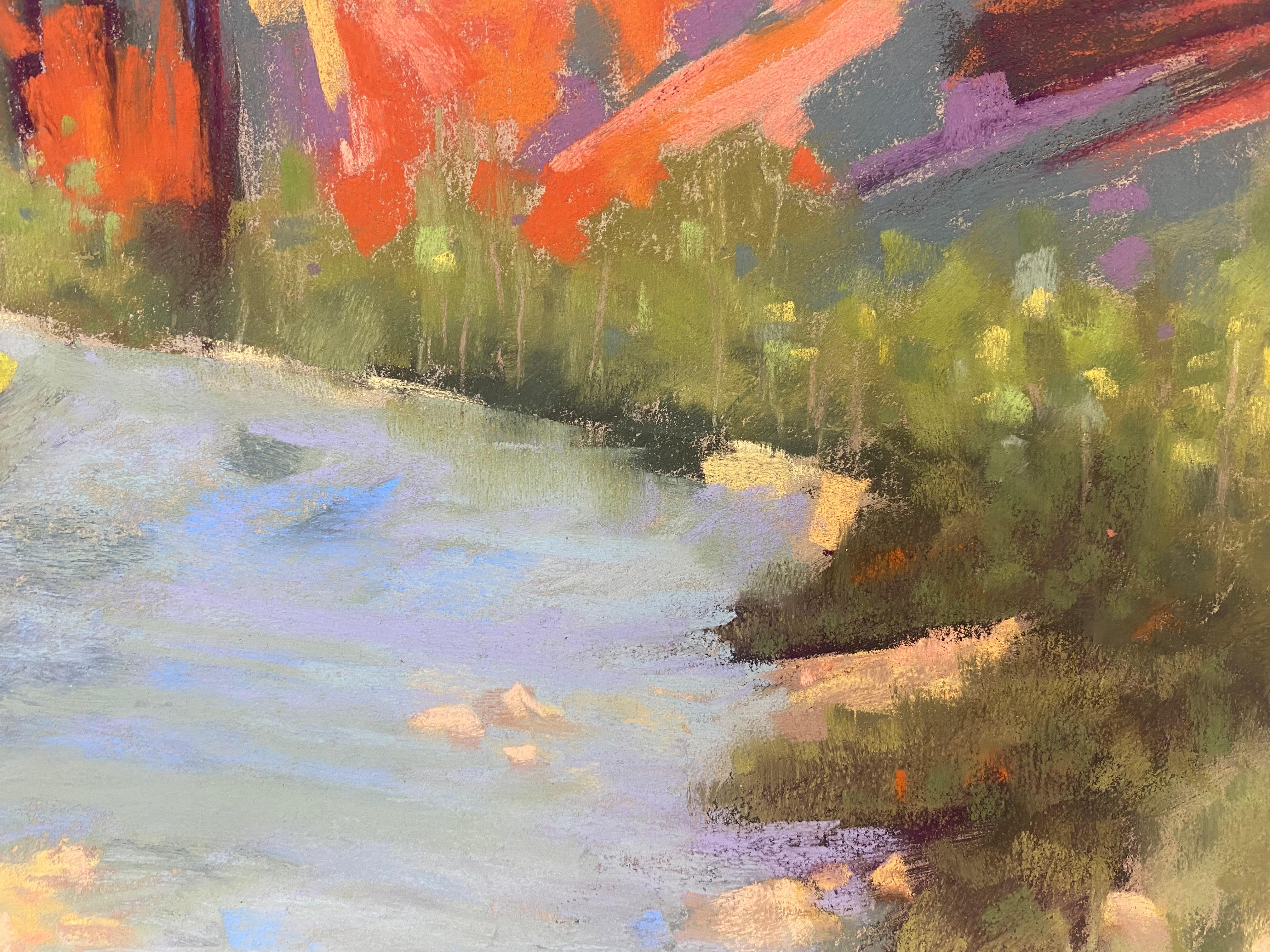 « Only A River's » (Gonna Make Things Right) - Peinture de paysage originale signée - Gris Landscape Painting par Dina Gardner