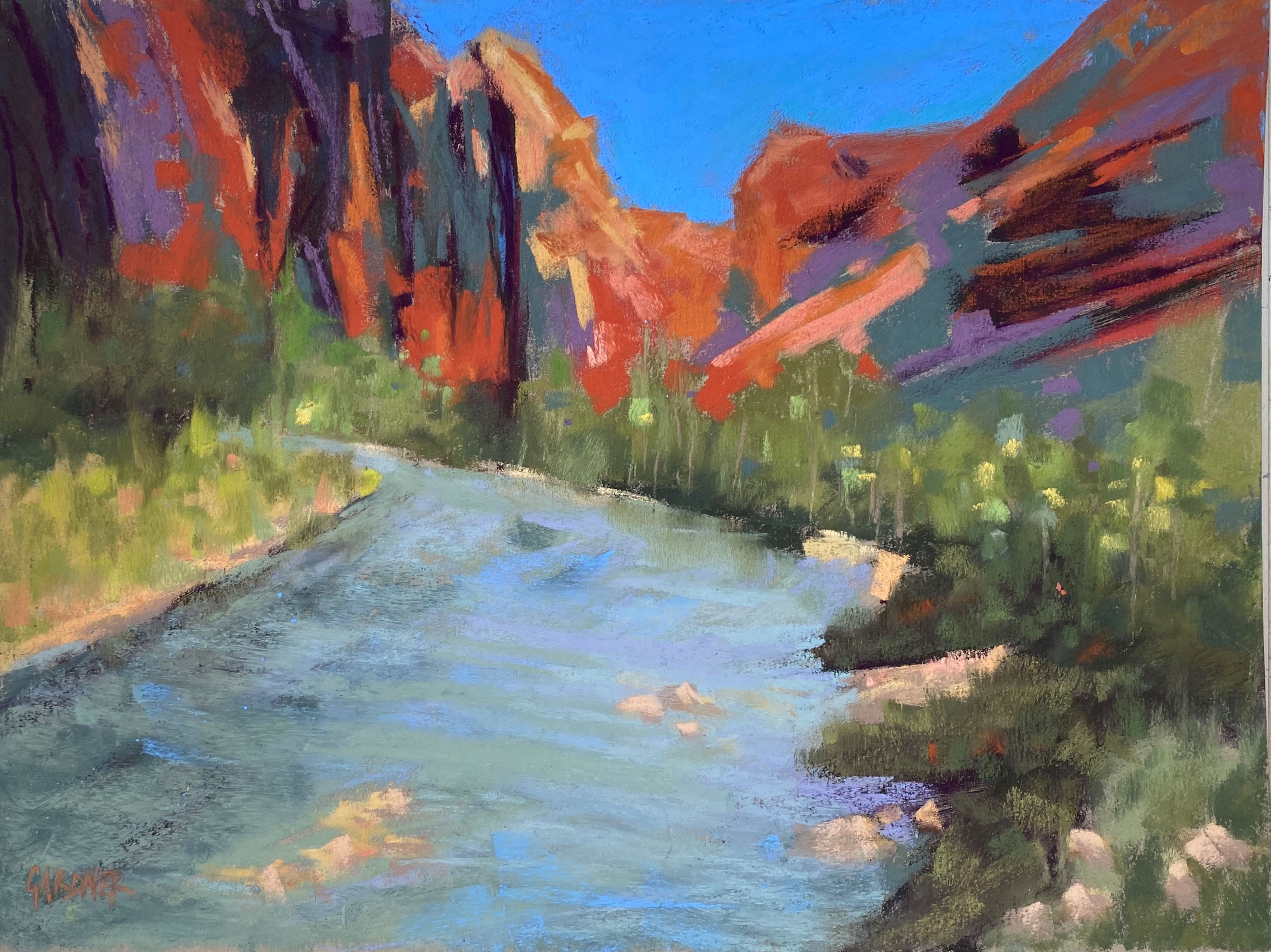 Landscape Painting Dina Gardner - « Only A River's » (Gonna Make Things Right) - Peinture de paysage originale signée
