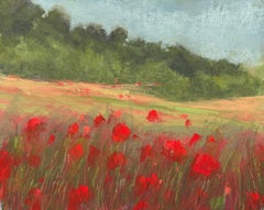 Amapolas a kilómetros - Pintura paisajista impresionista al pastel sobre un campo de amapolas