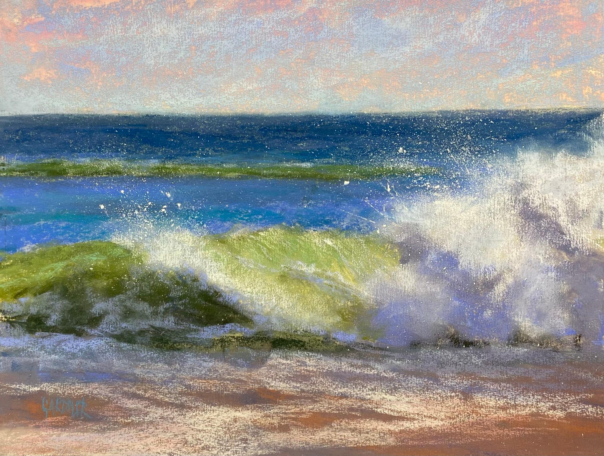 Dina Gardner Landscape Painting - Postcard from the Shore - Impressionist Pastel Wave Painting