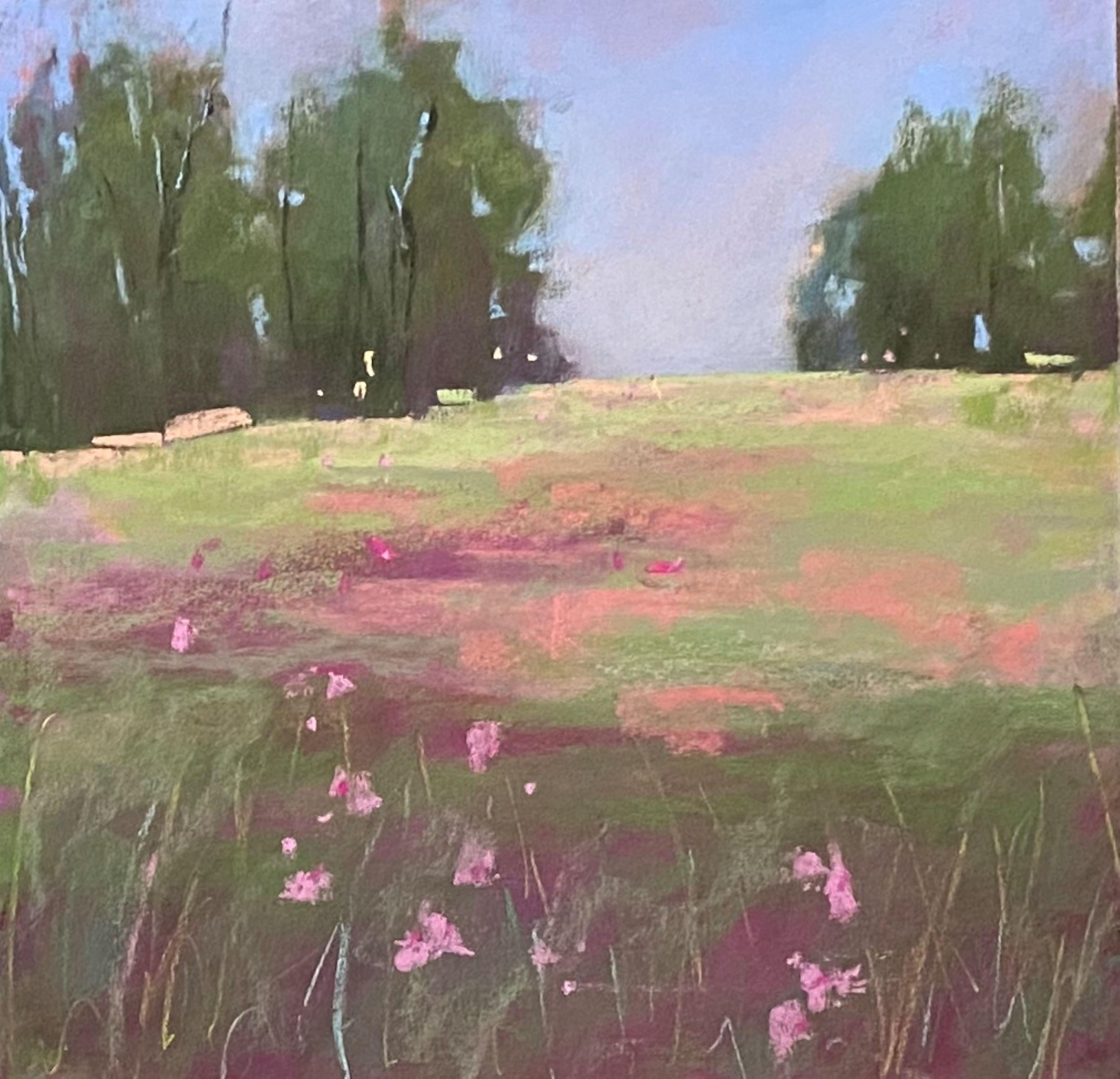 Joli en rose, peinture de paysage originale encadrée, 2021 - Painting de Dina Gardner