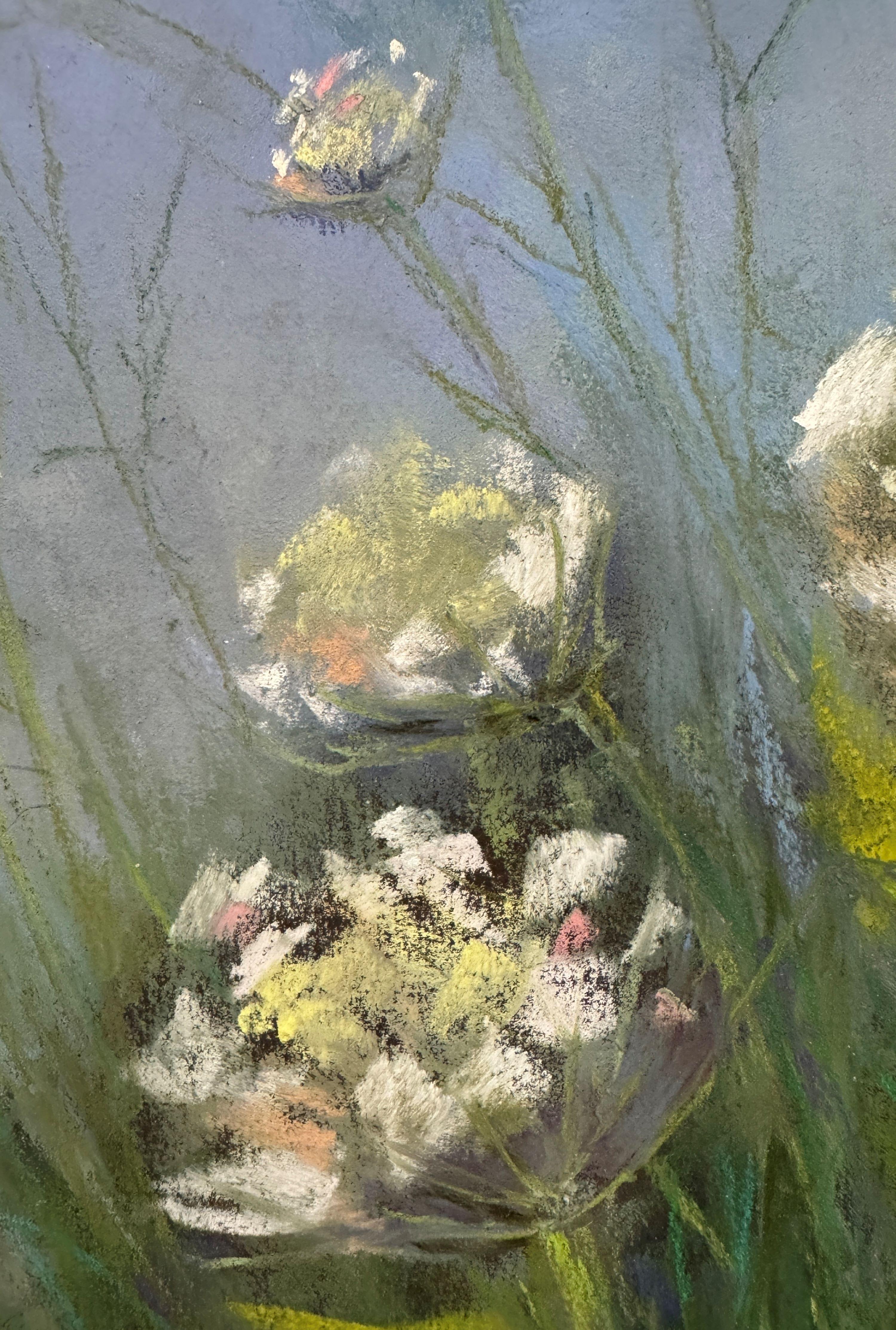 Queen For A Day - Impressionist Pastel Flower Painting - Gray Landscape Painting by Dina Gardner