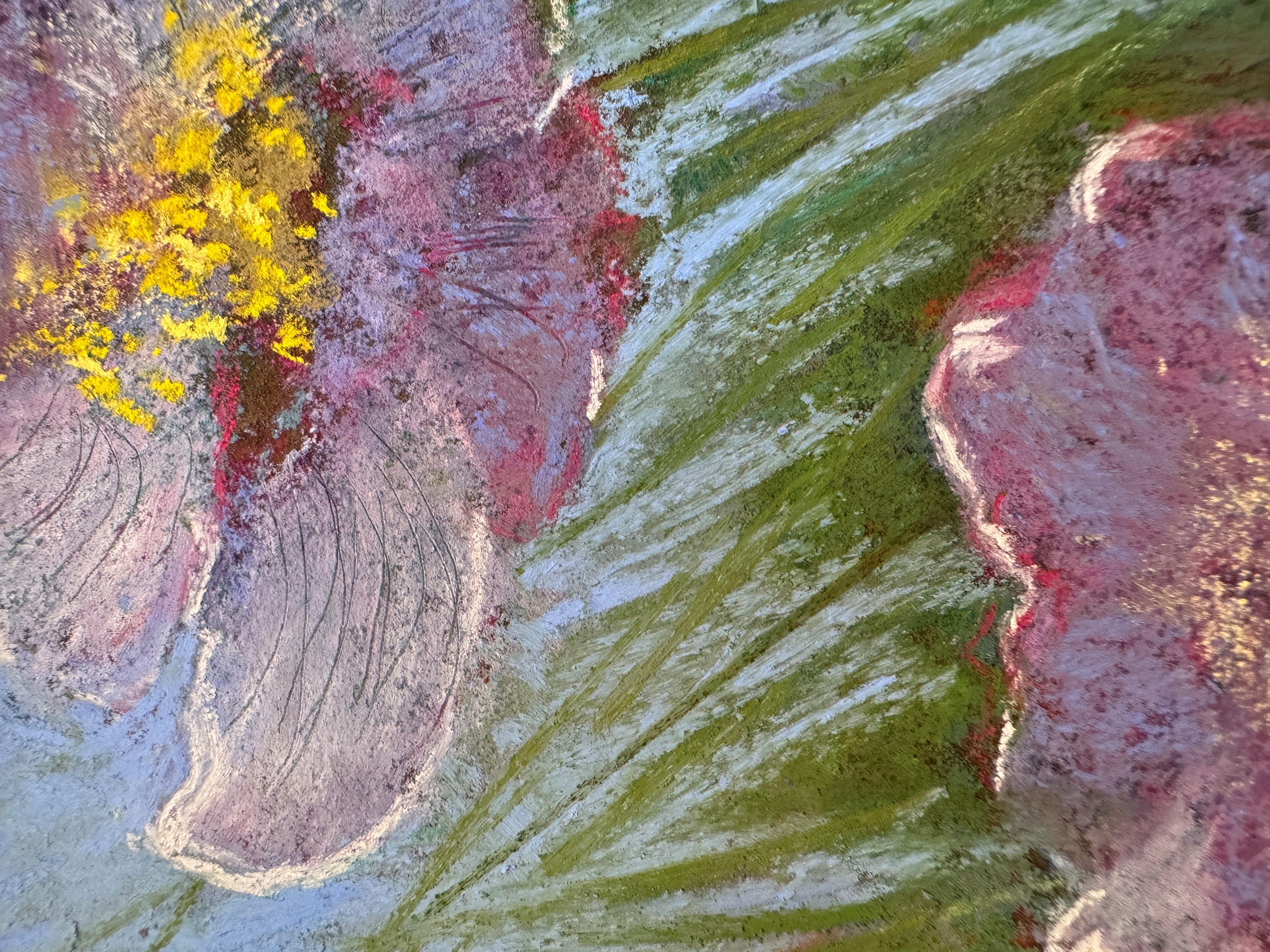 Samedi au parc - Peinture originale de fleurs au pastel - Impressionnisme Painting par Dina Gardner