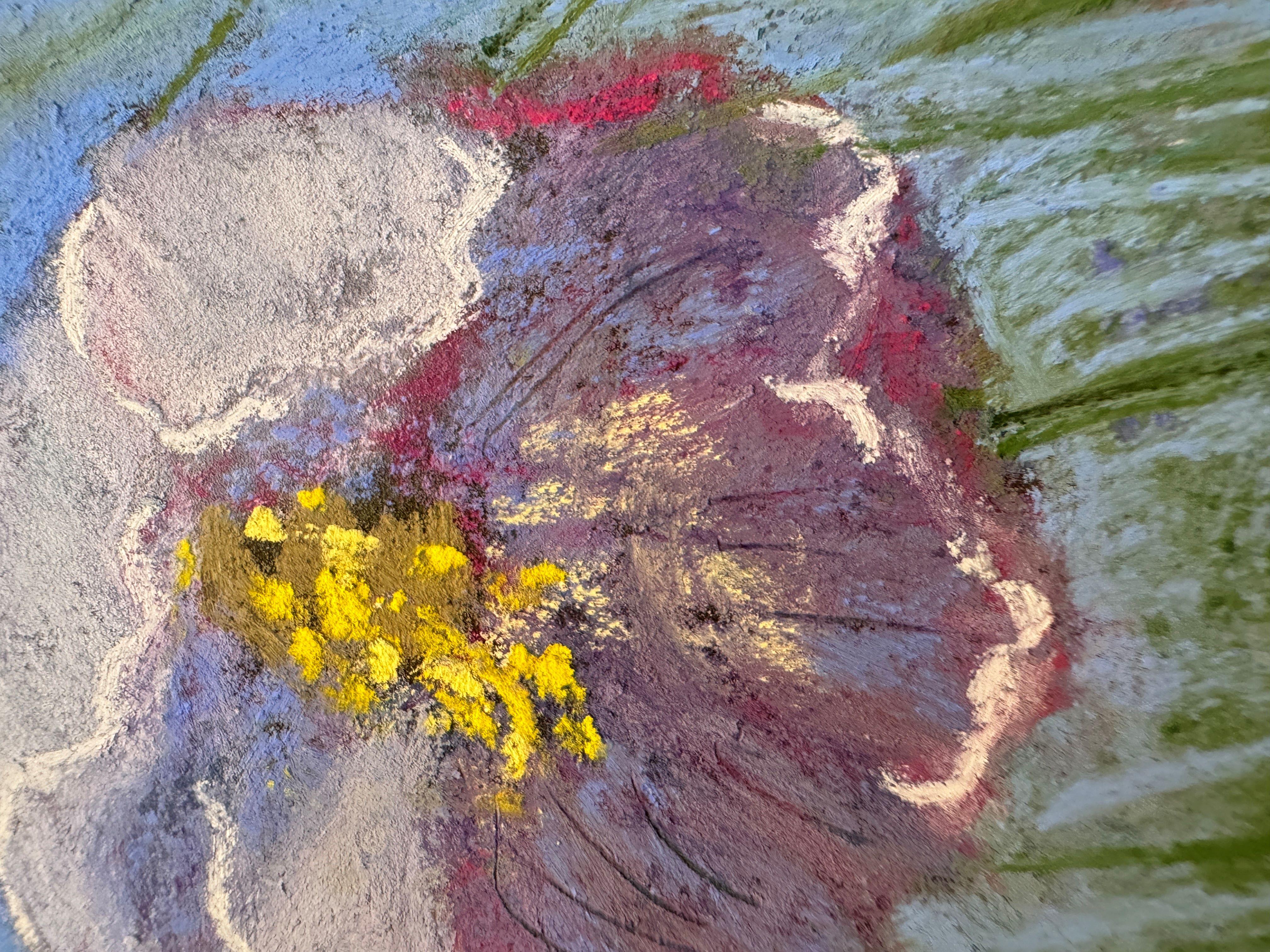 Samedi dans le parc
6,0 x 6,0 x 1,0, 1,0 lbs 
Pastel sur papier d'archivage
Signé à la main par l'artiste 

Commentaire de l'artiste : 
