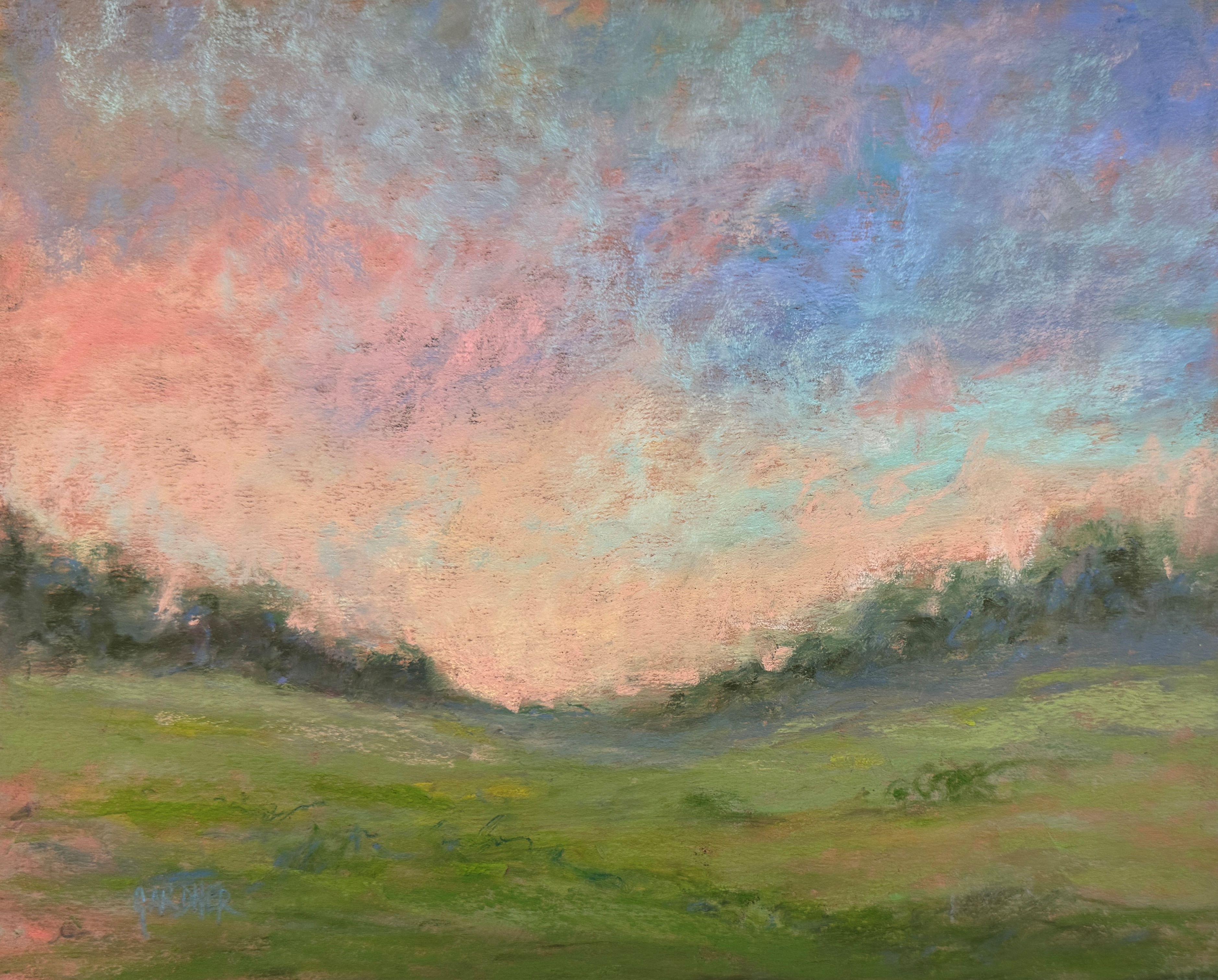 Sky High 1 - Peinture impressionniste Meadow Sunset Pastel - Painting de Dina Gardner