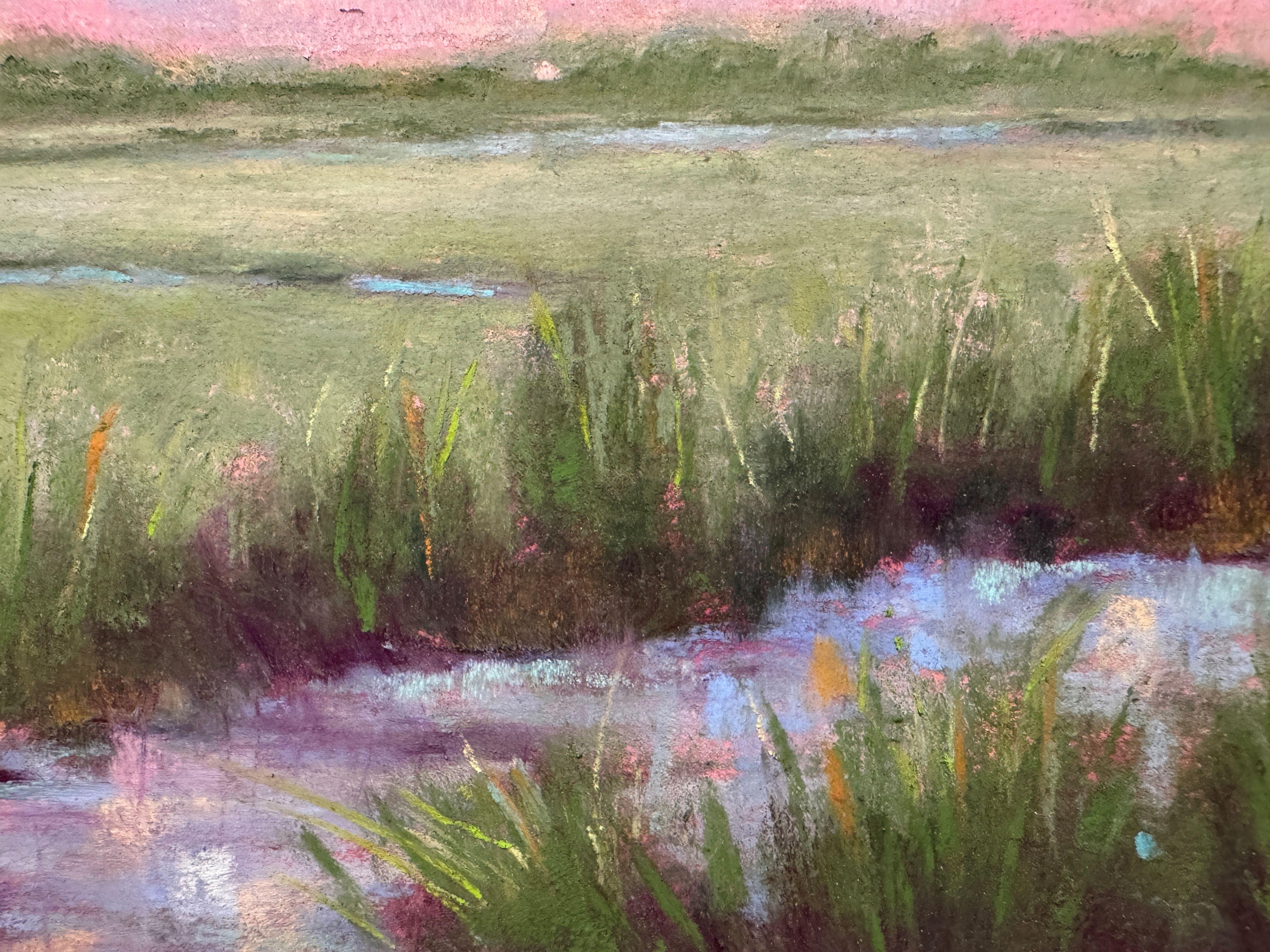 Sky pleine d'âme - Peinture impressionniste originale de paysage de marais au pastel - Impressionnisme Painting par Dina Gardner