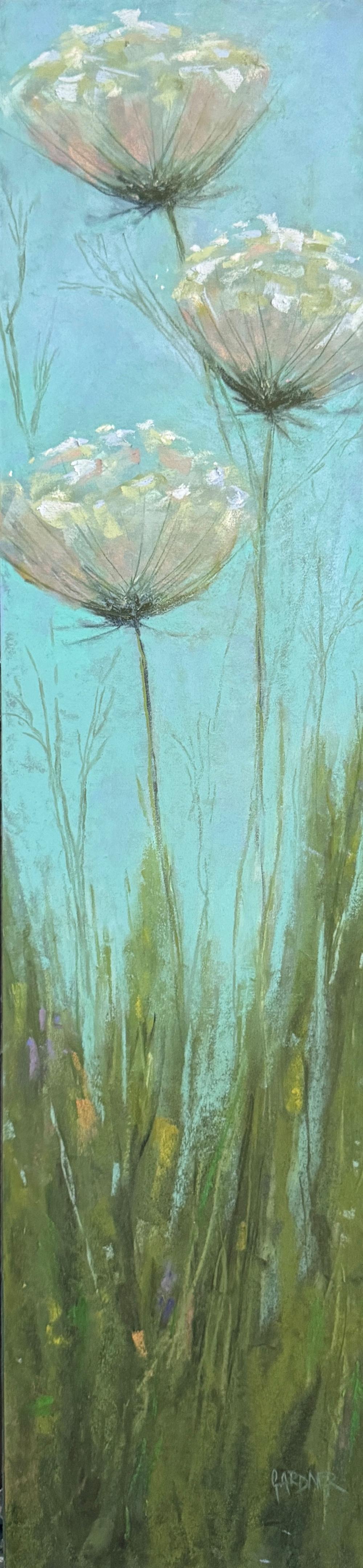 Dina Gardner Landscape Painting - Standing Tall - Pastel Queen Anne's Lace Meadow Painting