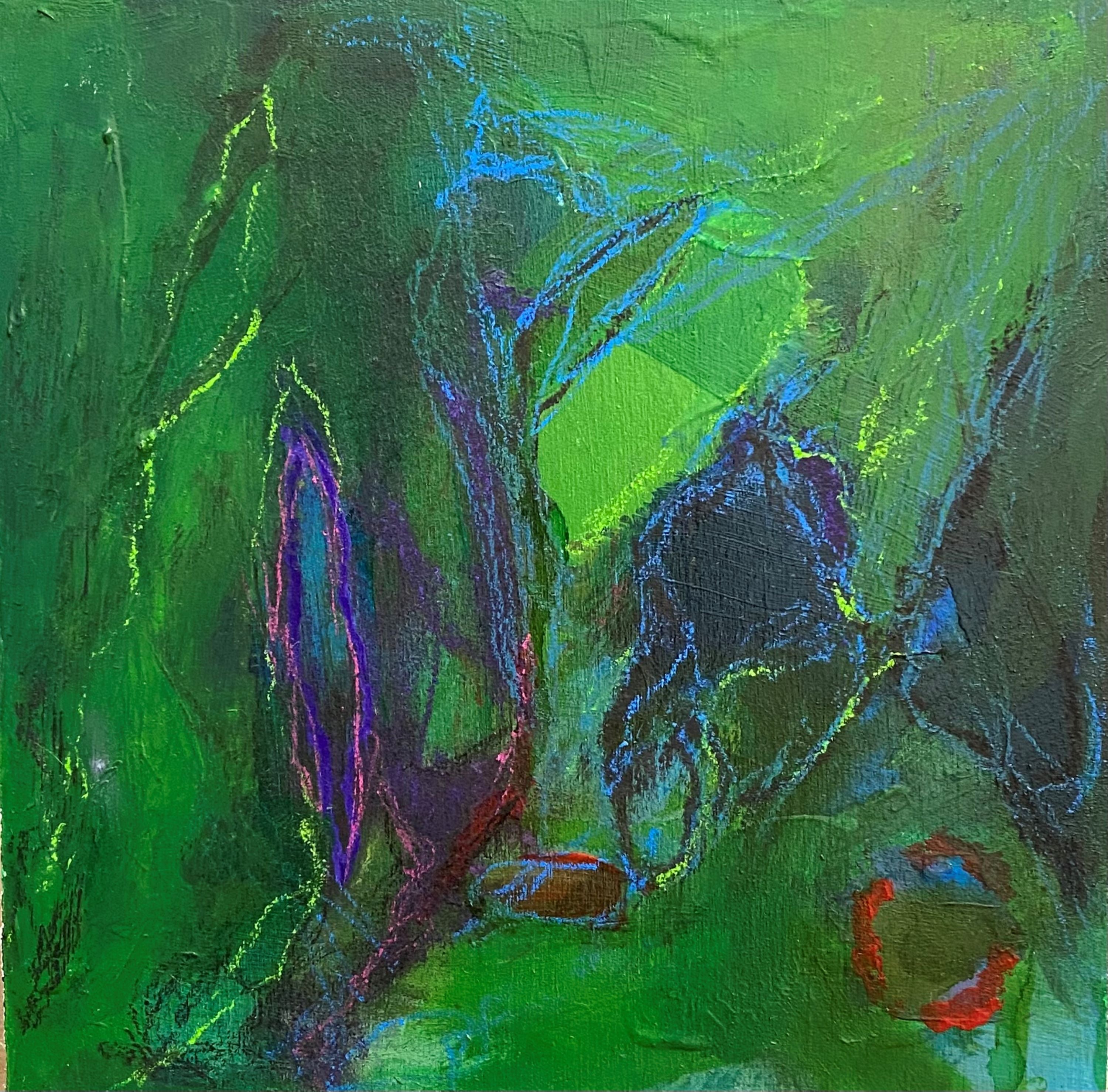 Staying Present, Original Contemporary Green Abstract Square Mixed Media Painting
8" x 8" x 2" (HxWxD) Acrylic, Ink, Soft Pastels, Oil Pastels, and Charcoal on Wood Panel

This small format work is one of four square abstract paintings on panel