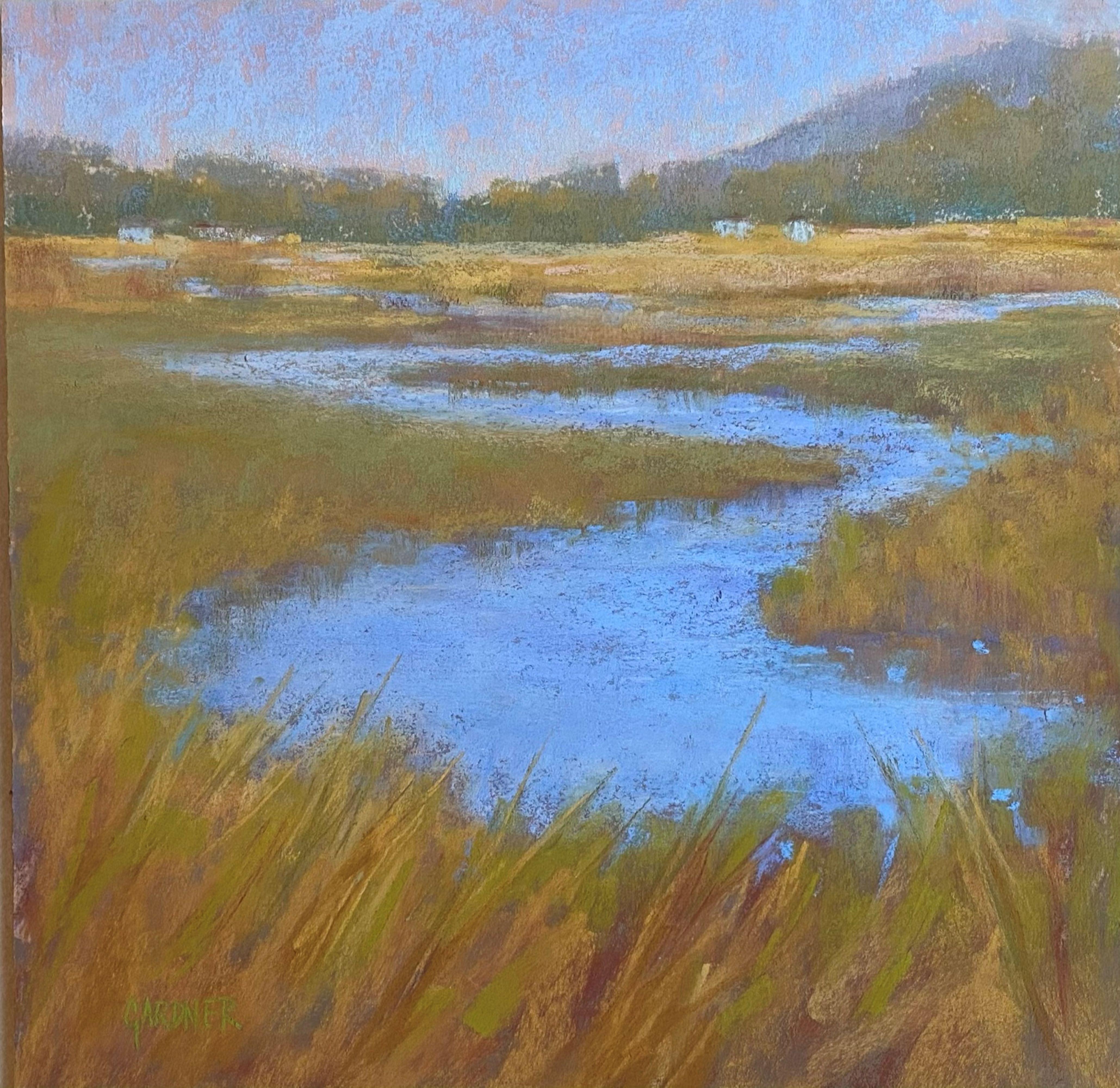 Landscape Art Dina Gardner - Sweet Seasons, peinture impressionniste originale signée de paysage au pastel