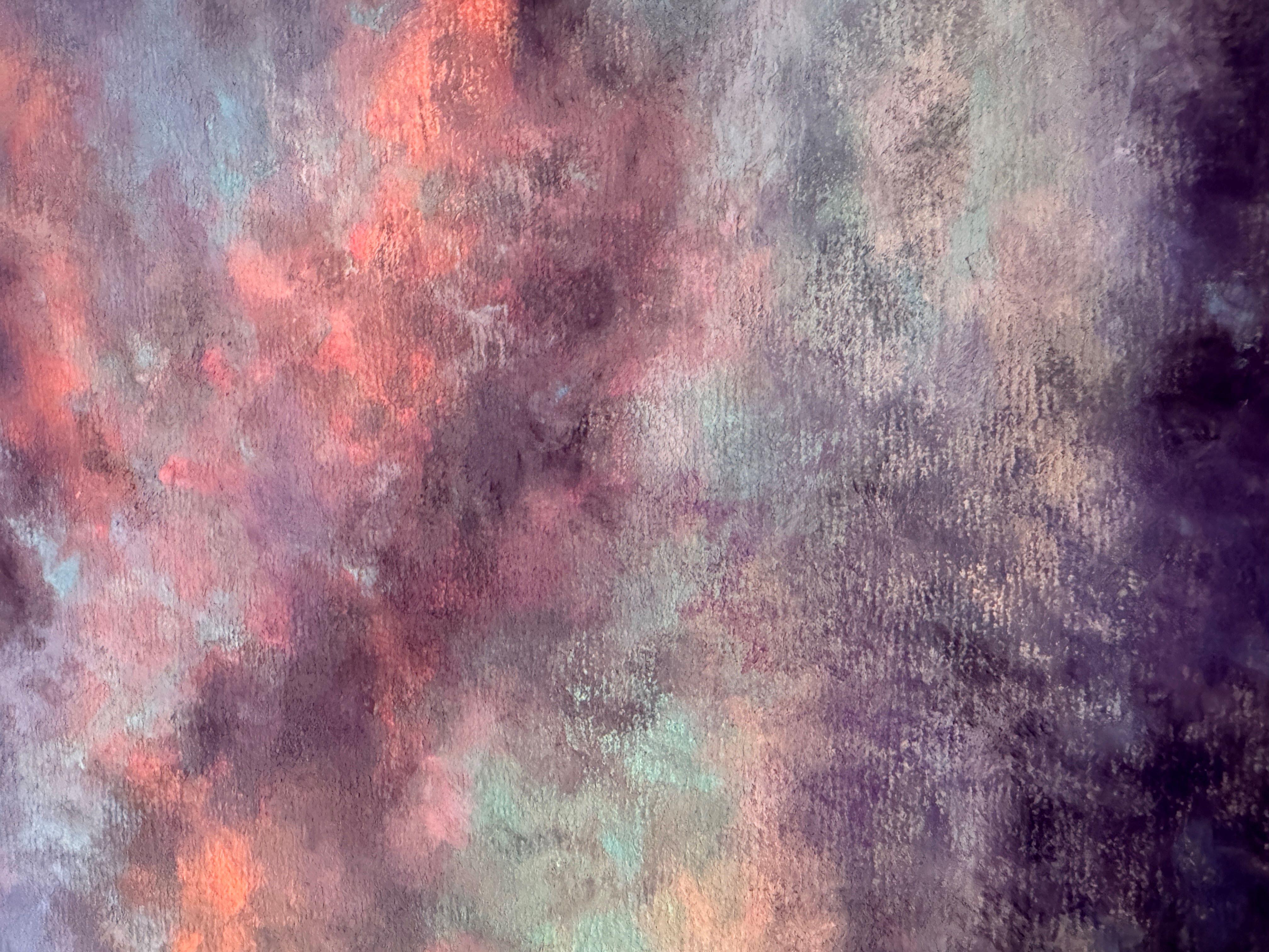 Präsentation des Bildes – Impressionistisches pastellfarbenes Gemälde mit Sonnenuntergang (Impressionismus), Painting, von Dina Gardner