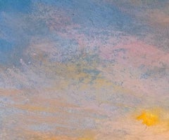 El sol se puso como la miel, pintura original en pastel de un paisaje impresionista