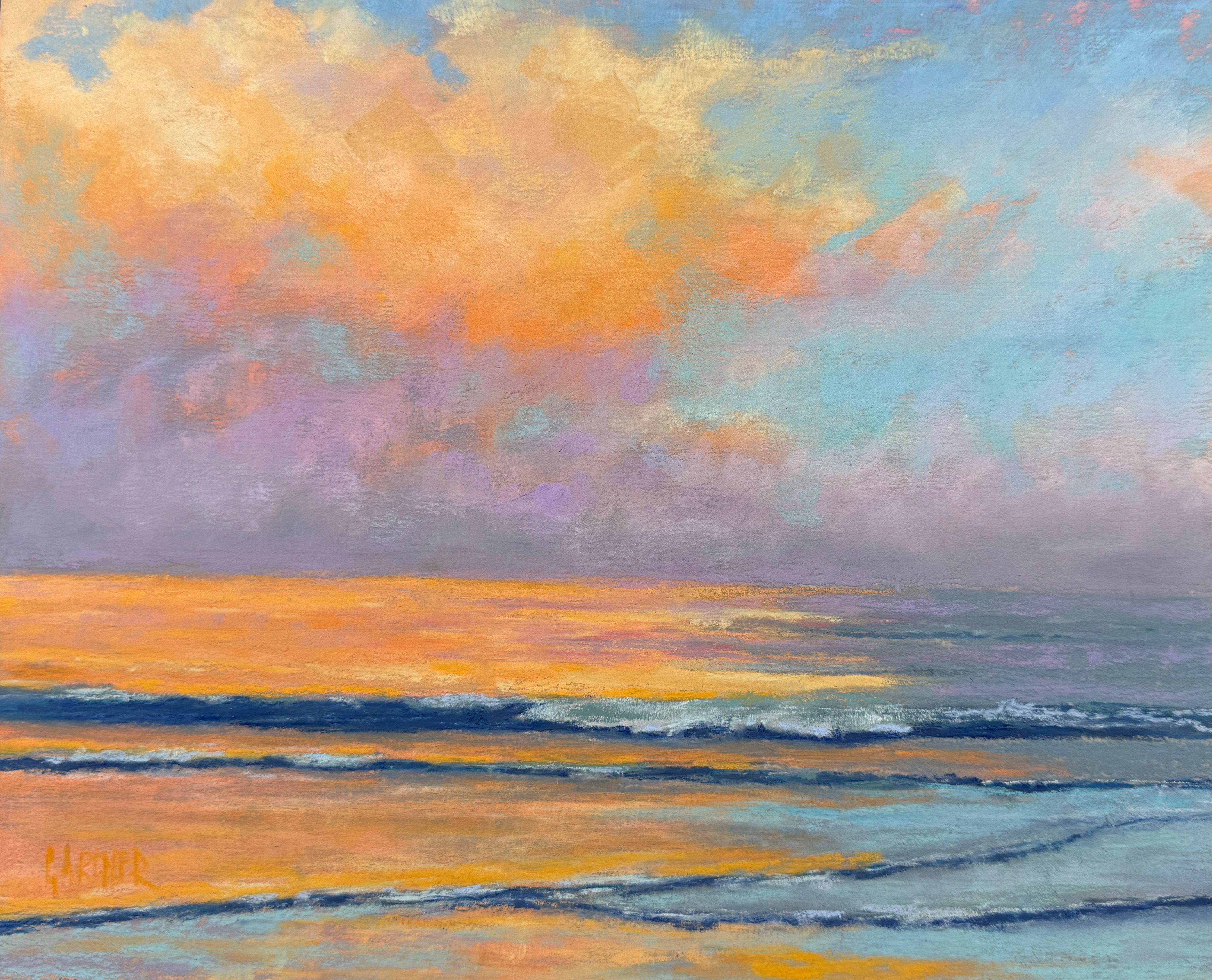 Landscape Painting Dina Gardner - Beauté transcendante - Peinture impressionniste au pastel d'un coucher de soleil