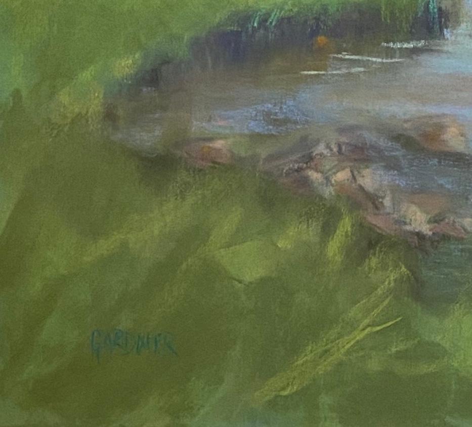 True North, gerahmtes Original zeitgenössisches impressionistisches Pastellgemälde, Landschaft (Braun), Landscape Painting, von Dina Gardner