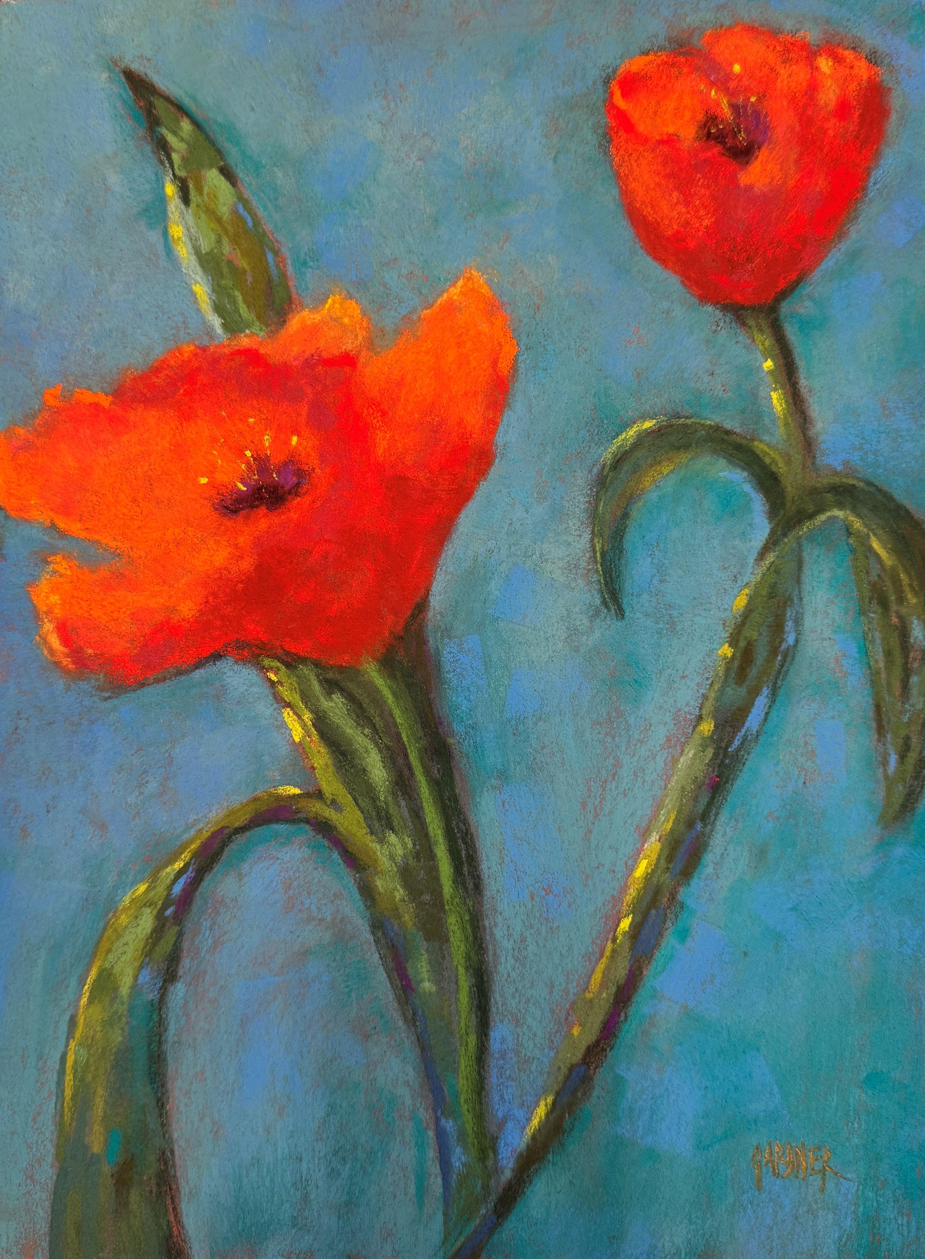 Dina Gardner Landscape Painting - Two to Tango - Pastel Floral Painting