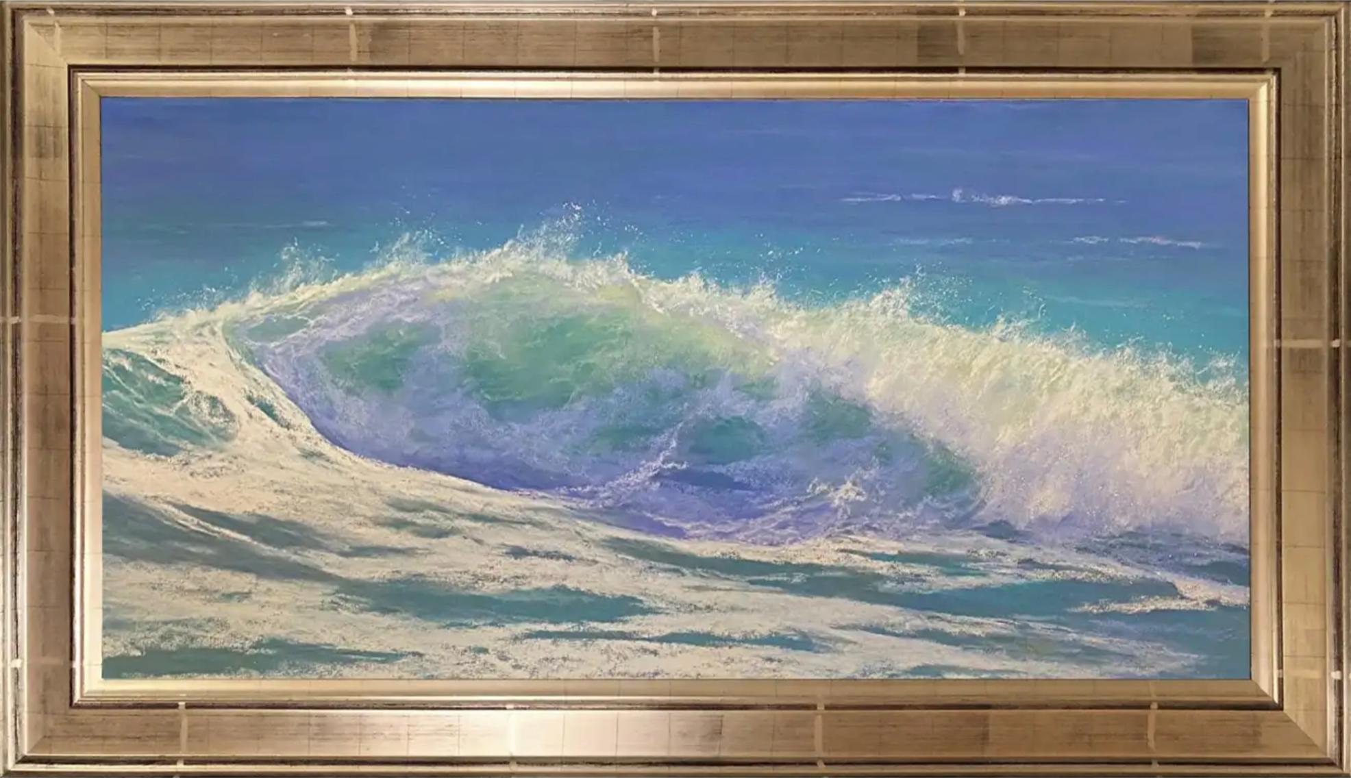 Warm Wasser, gerahmtes Original-Impressionistisches Pastellgemälde mit Meereslandschaft auf Papier