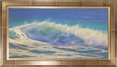 Aquarelle chaude, peinture impressionniste originale de paysage marin encadrée au pastel sur papier