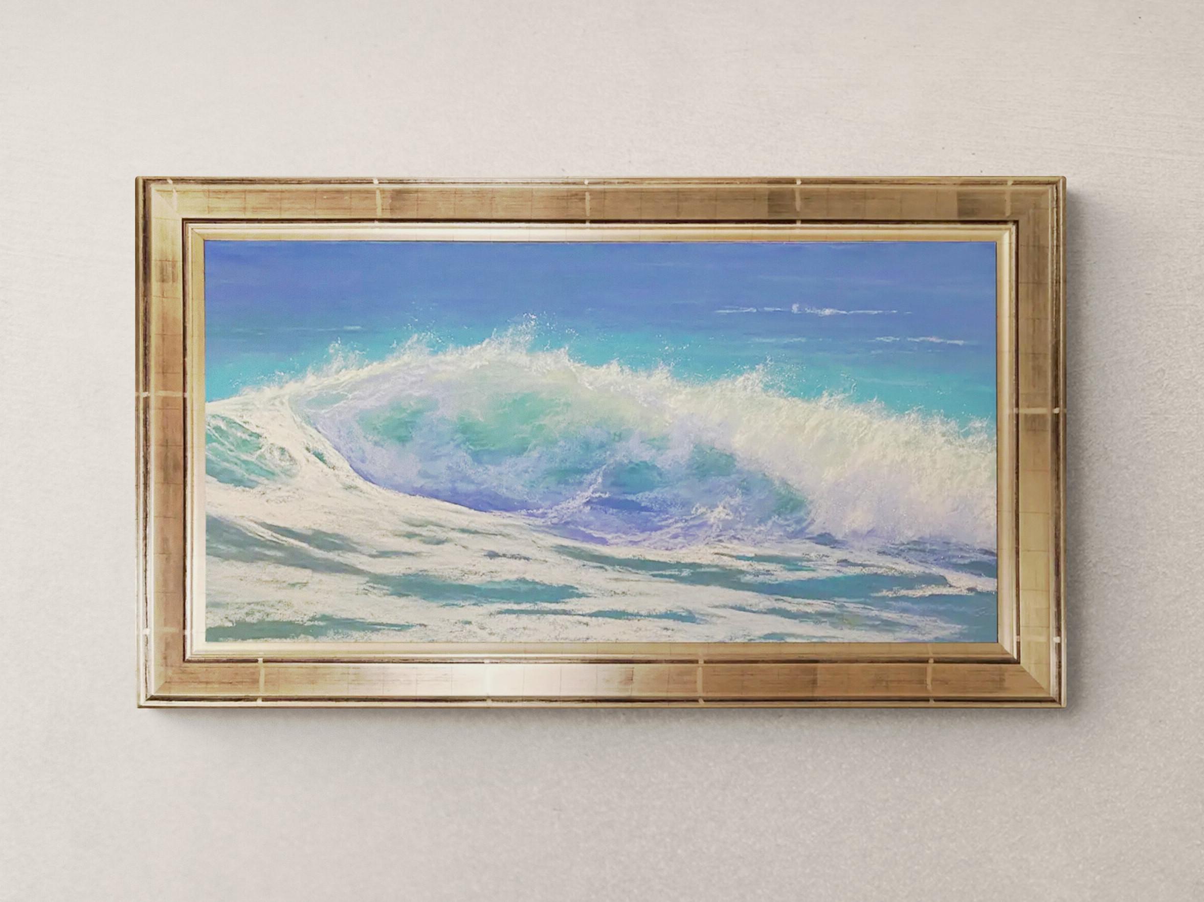 Warmes Wasser, gerahmtes Original eines zeitgenössischen impressionistischen Gemäldes mit Meerblick
12