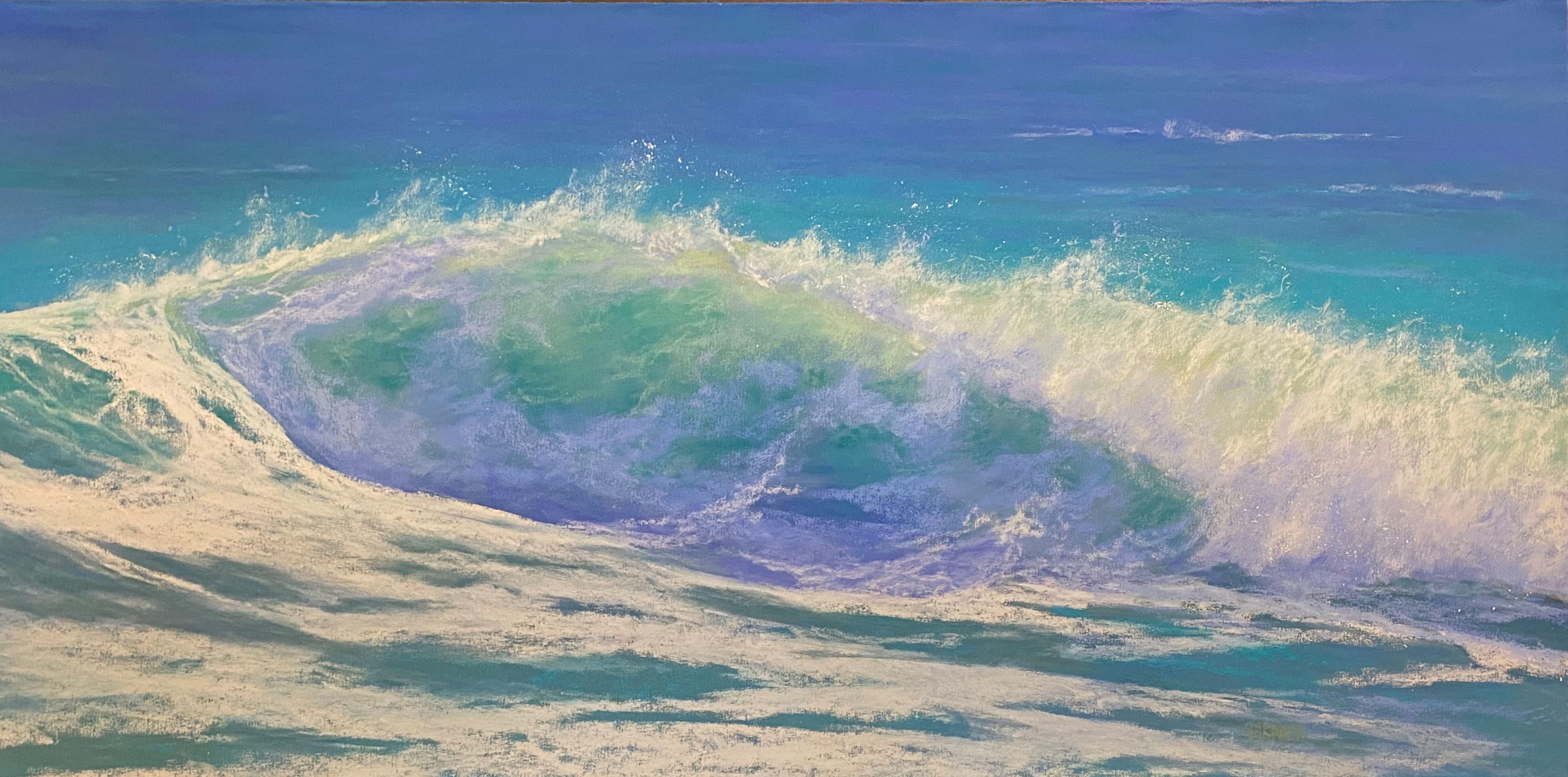 Warm Wasser, gerahmtes Original-Impressionistisches Pastellgemälde mit Meereslandschaft auf Papier – Art von Dina Gardner