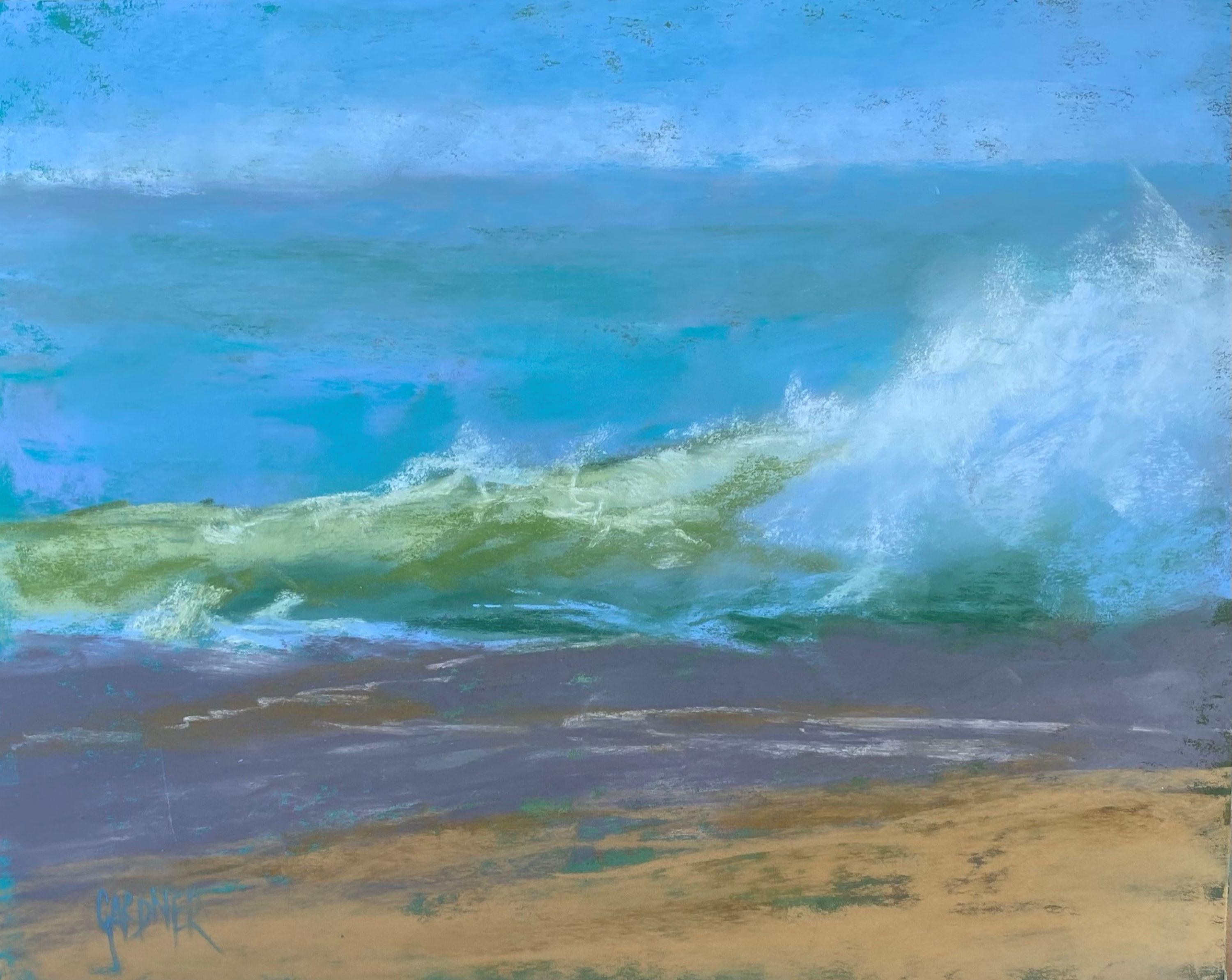 Dina Gardner Landscape Painting - Wave in Abstract, Original Impressionist Seascape Pastel Painting on Board, 2021