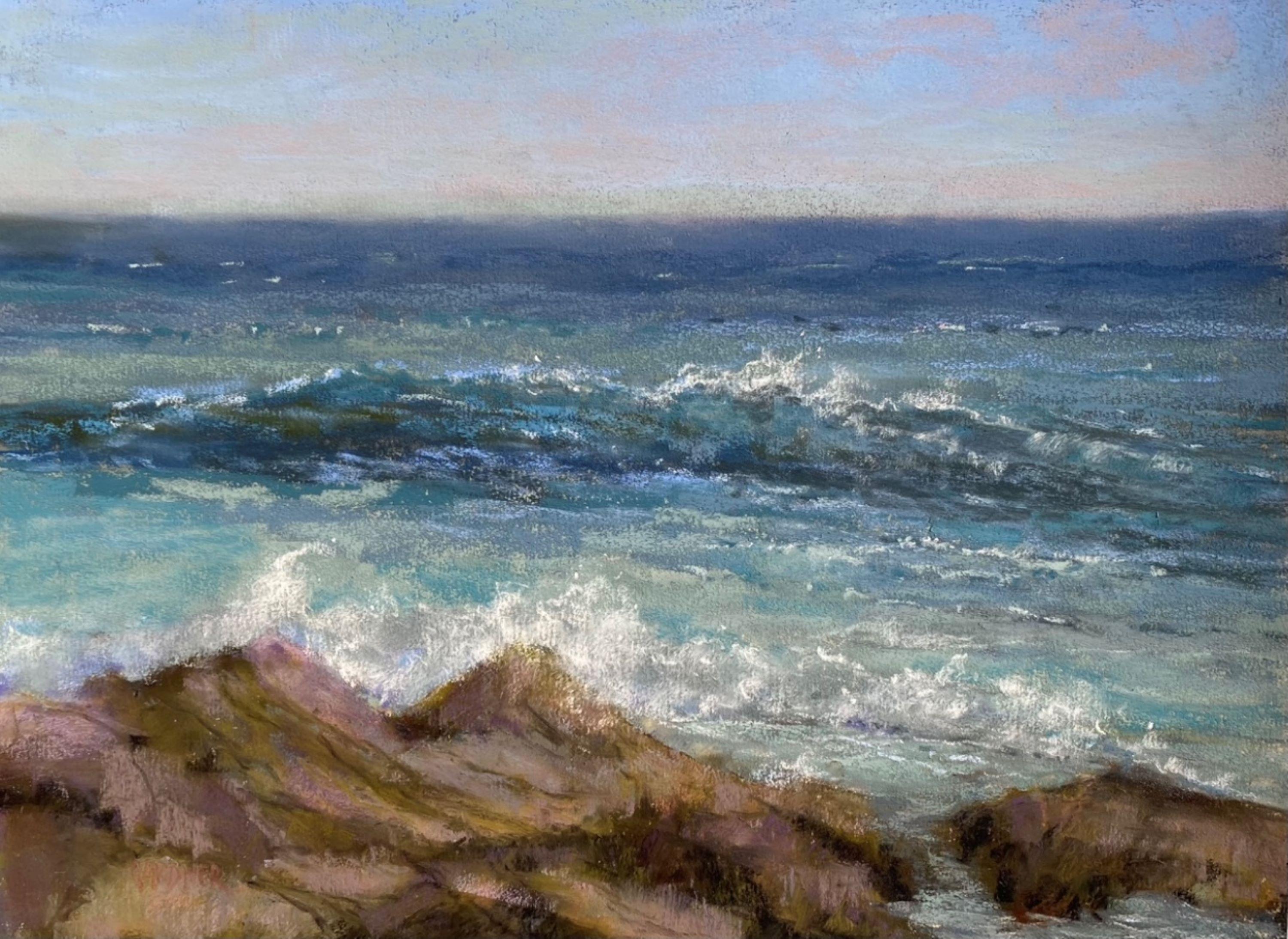 Original pastellfarbenes impressionistisches Meereslandschaftsgemälde, 2021