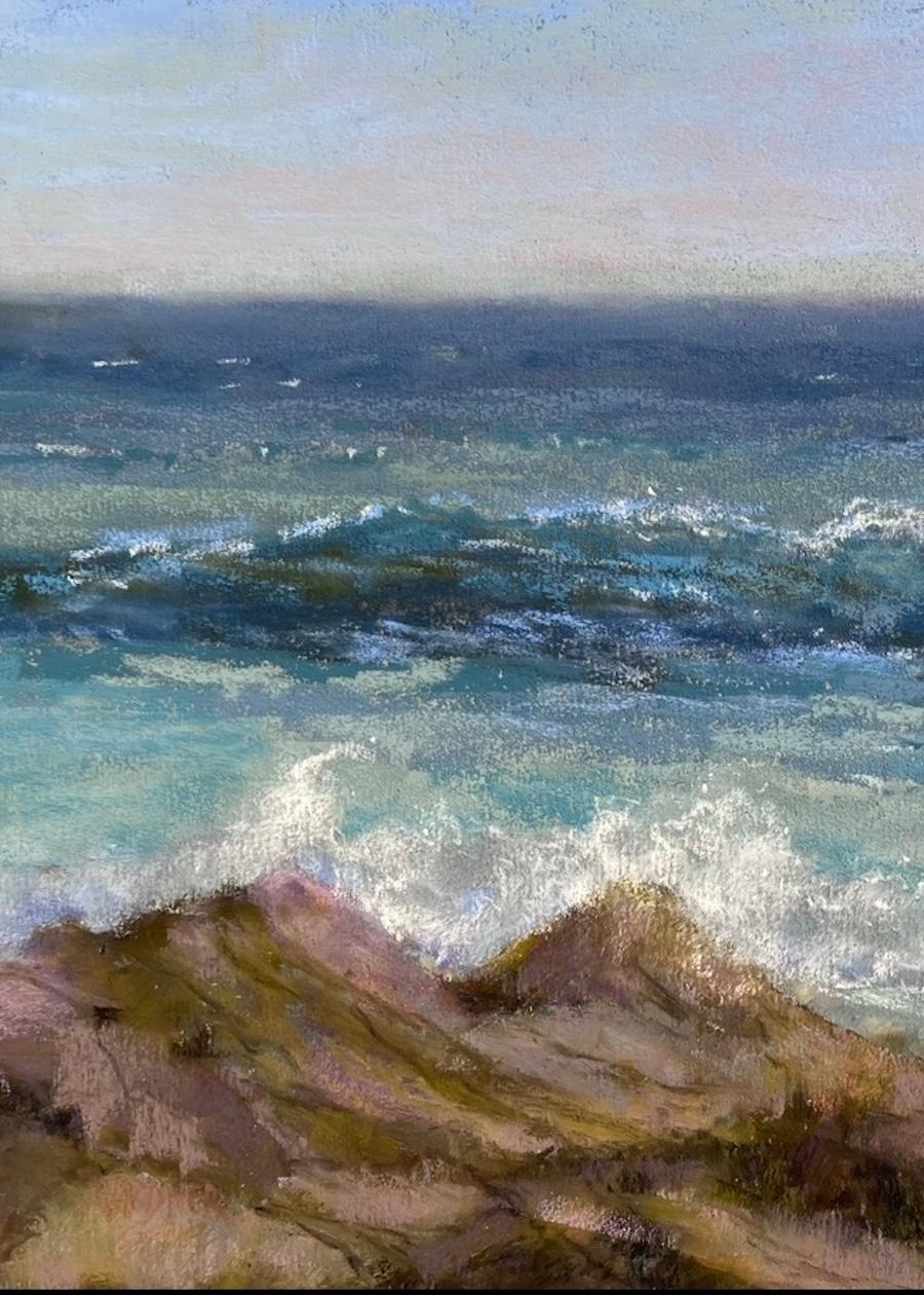 Where Ocean Breezes Blow, Original Pastel Impressionist Seascape Painting - Art by Dina Gardner