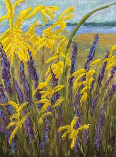 Wildblumen - Gelb + Lila Blume Pastell Landschaftsmalerei