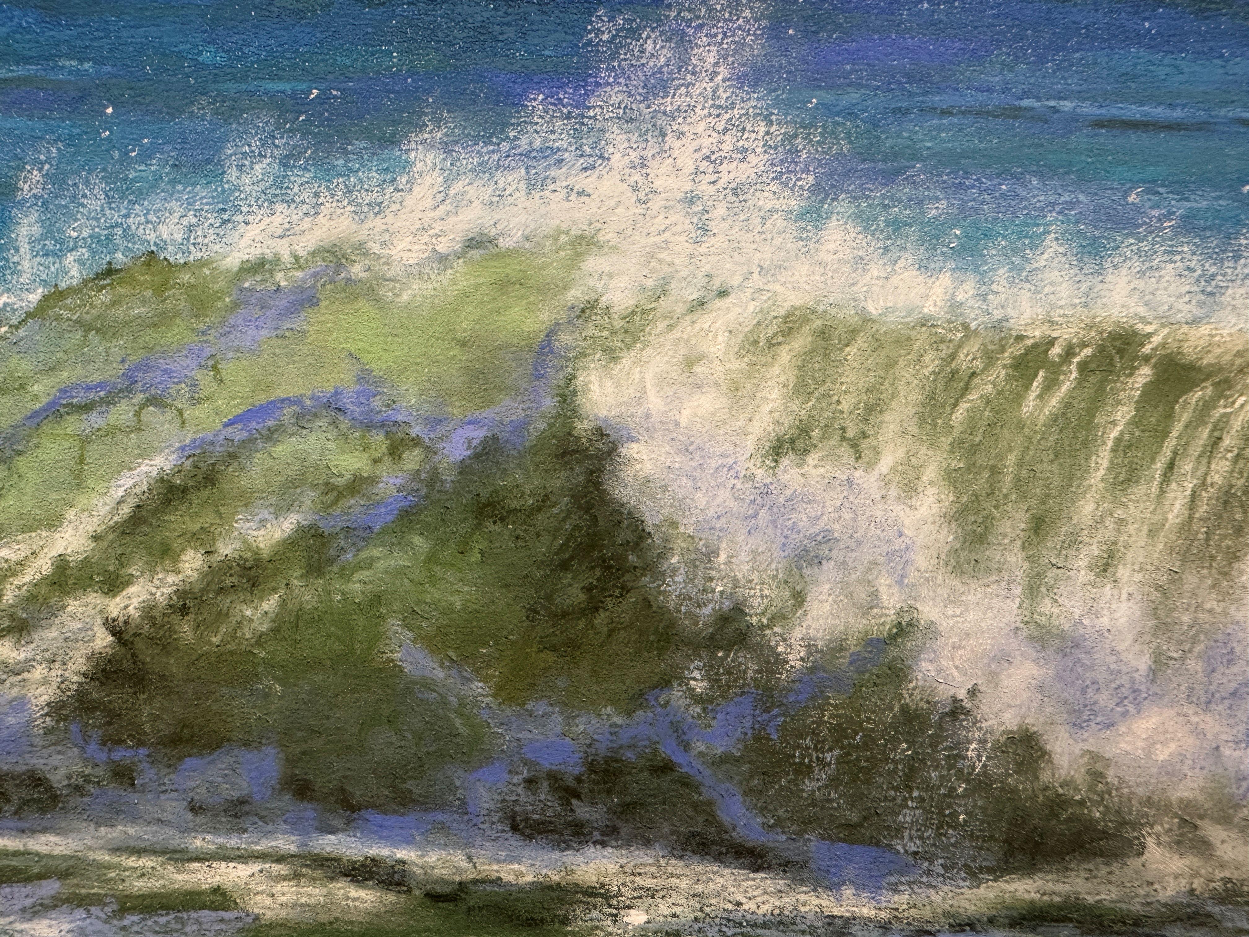 Wing and a Prayer - Peinture impressionniste au pastel avec des vagues - Gris Landscape Painting par Dina Gardner