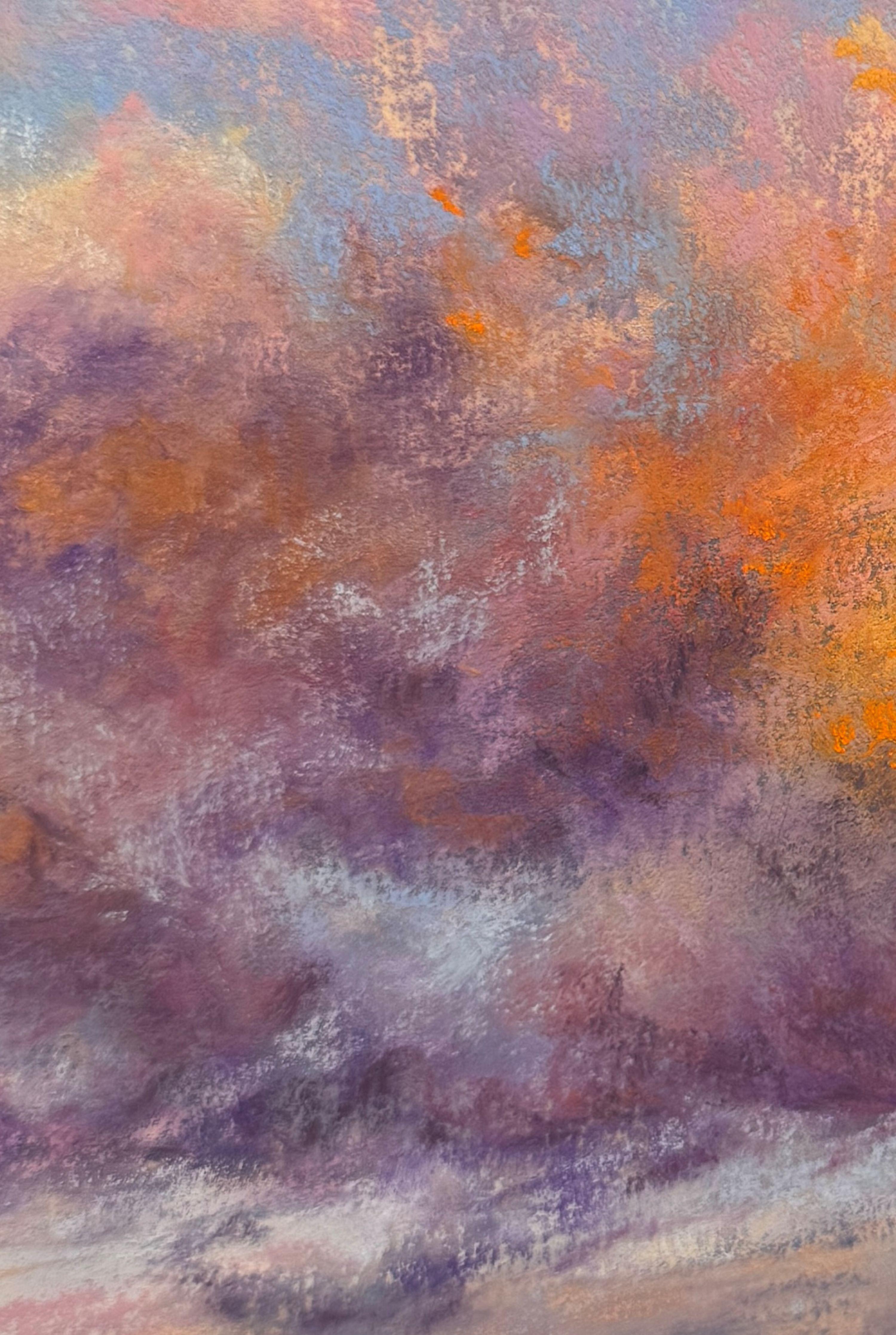 „You Kiss Like Fire“ – Impressionistisches kalifornisches Pastellgemälde mit Sonnenuntergang (Braun), Landscape Painting, von Dina Gardner