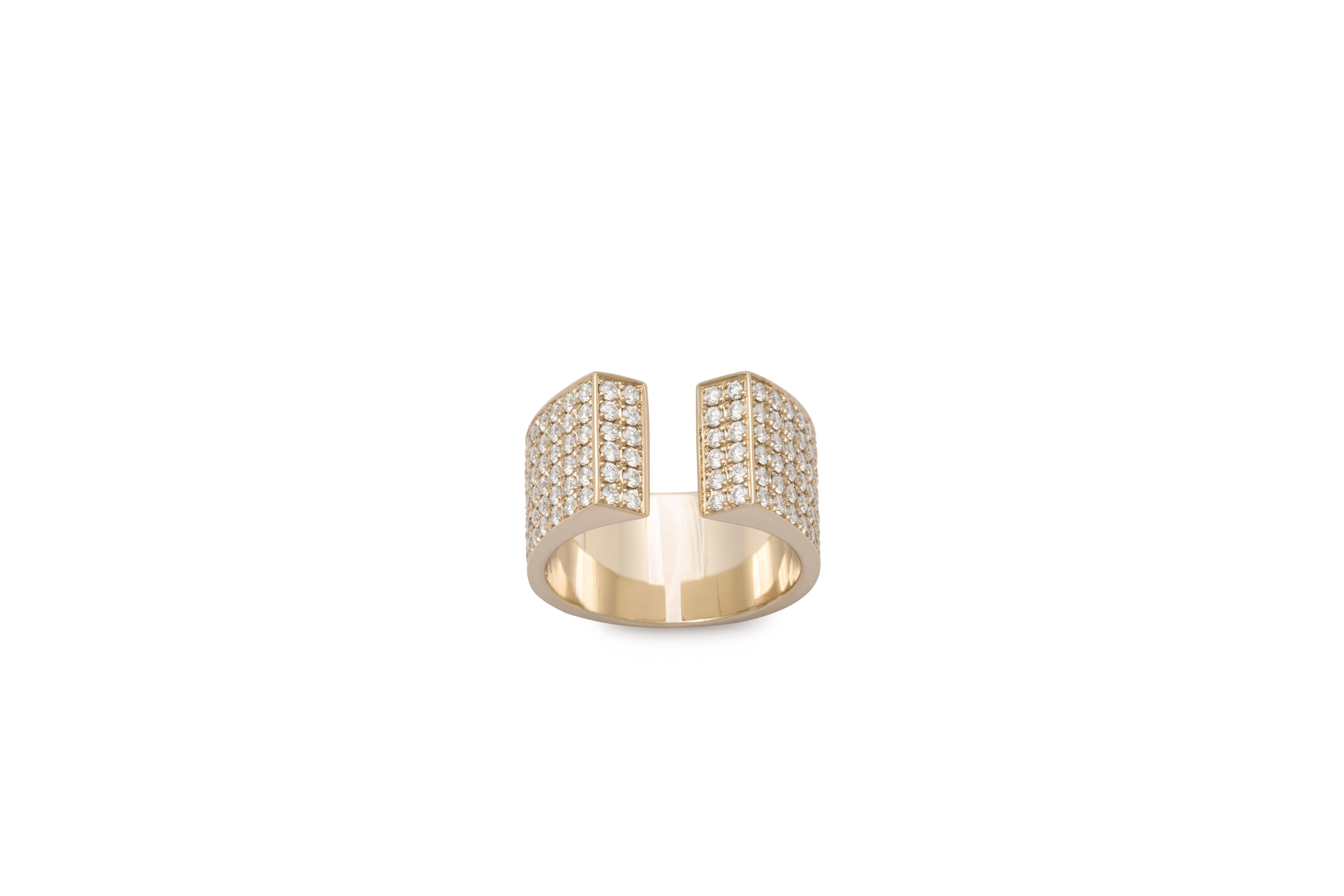 For Sale:  Dina Kamal, Twin Tube Pinky Ring, 18k Beige Gold with Natural White Diamonds 3