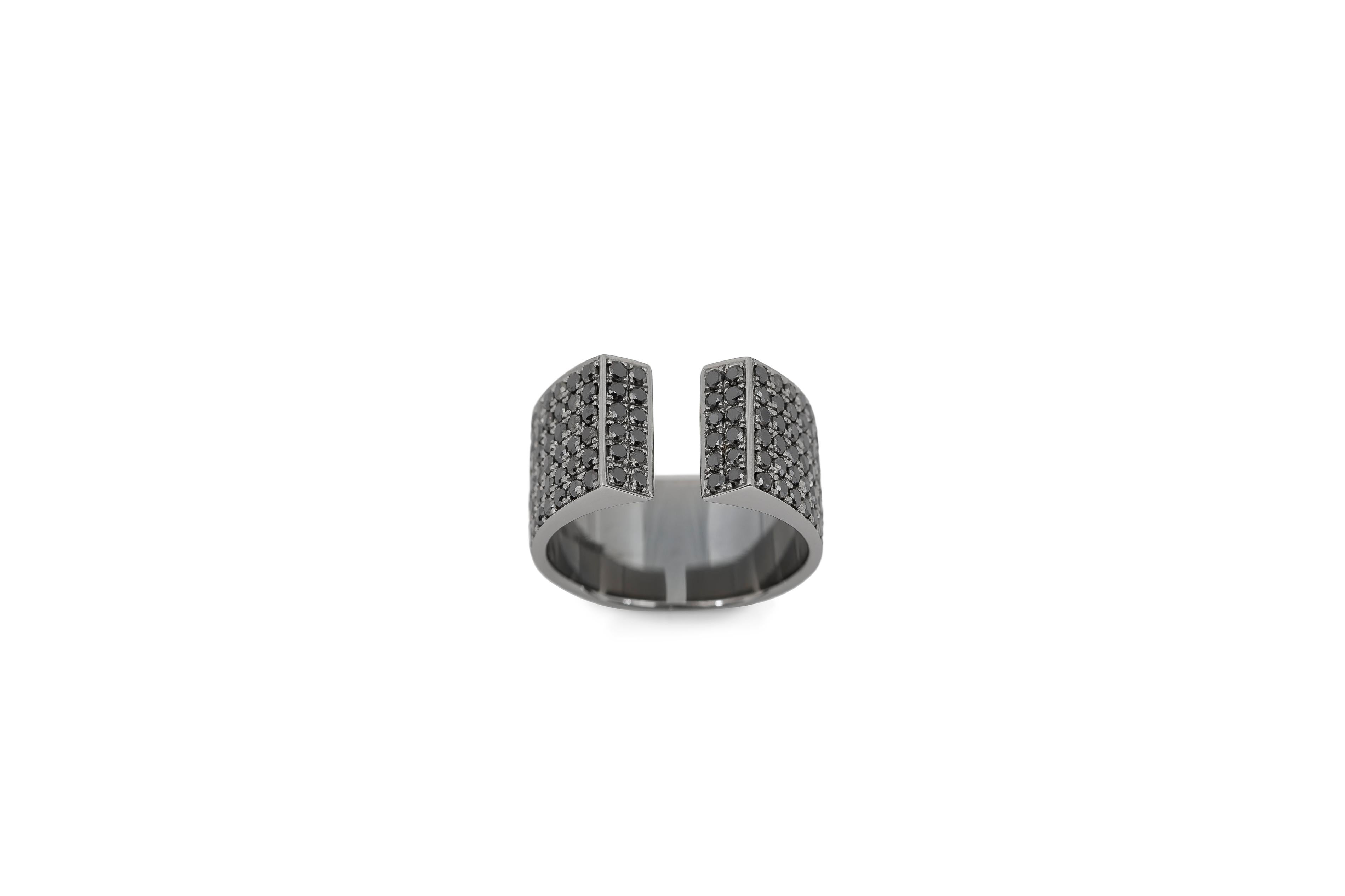 Im Angebot: Dina Kamal, Rosa Ring mit zwei röhrenförmigem Ring, 18 Karat Schwarzgold mit schwarzen Diamanten () 4
