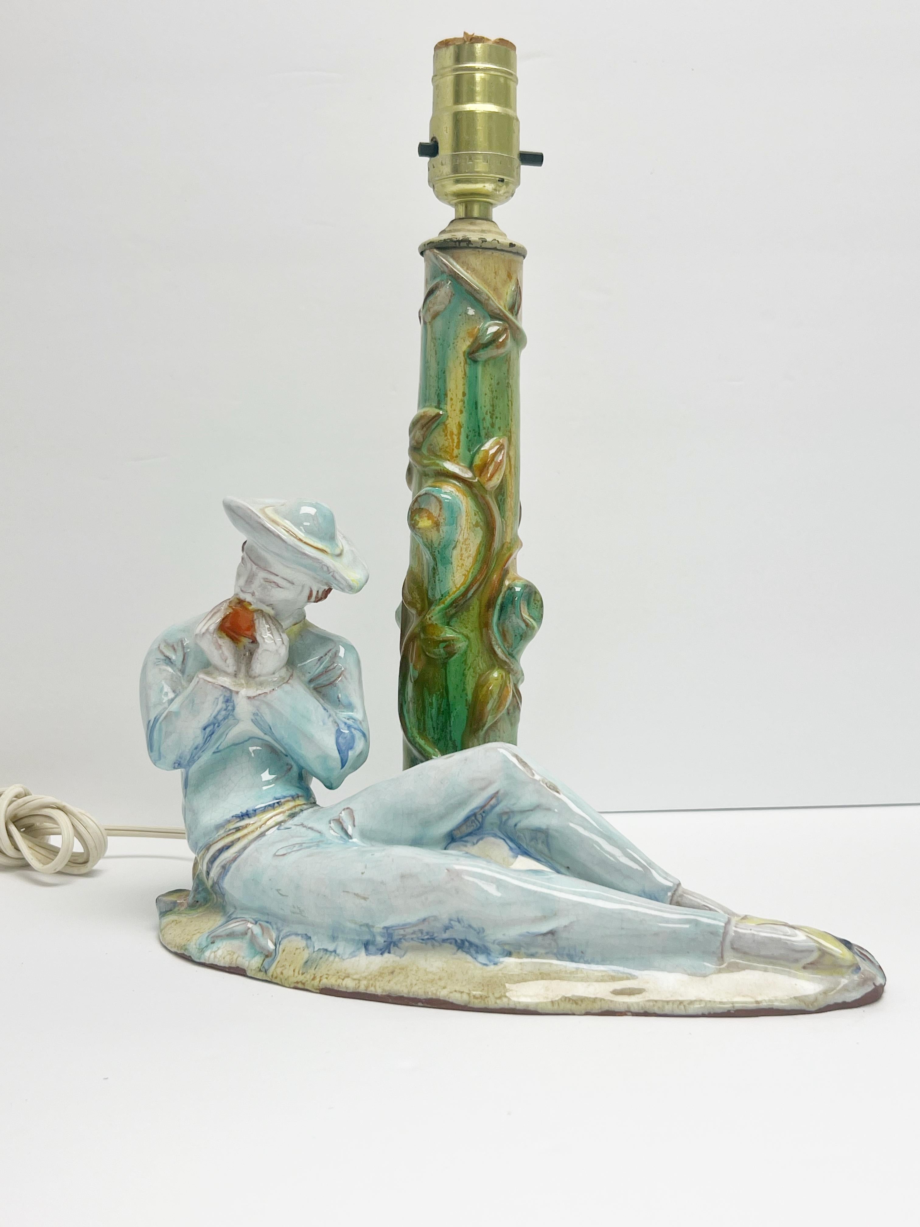 A rare ceramic sculpture by Dina Kuhn presented as a lamp. 