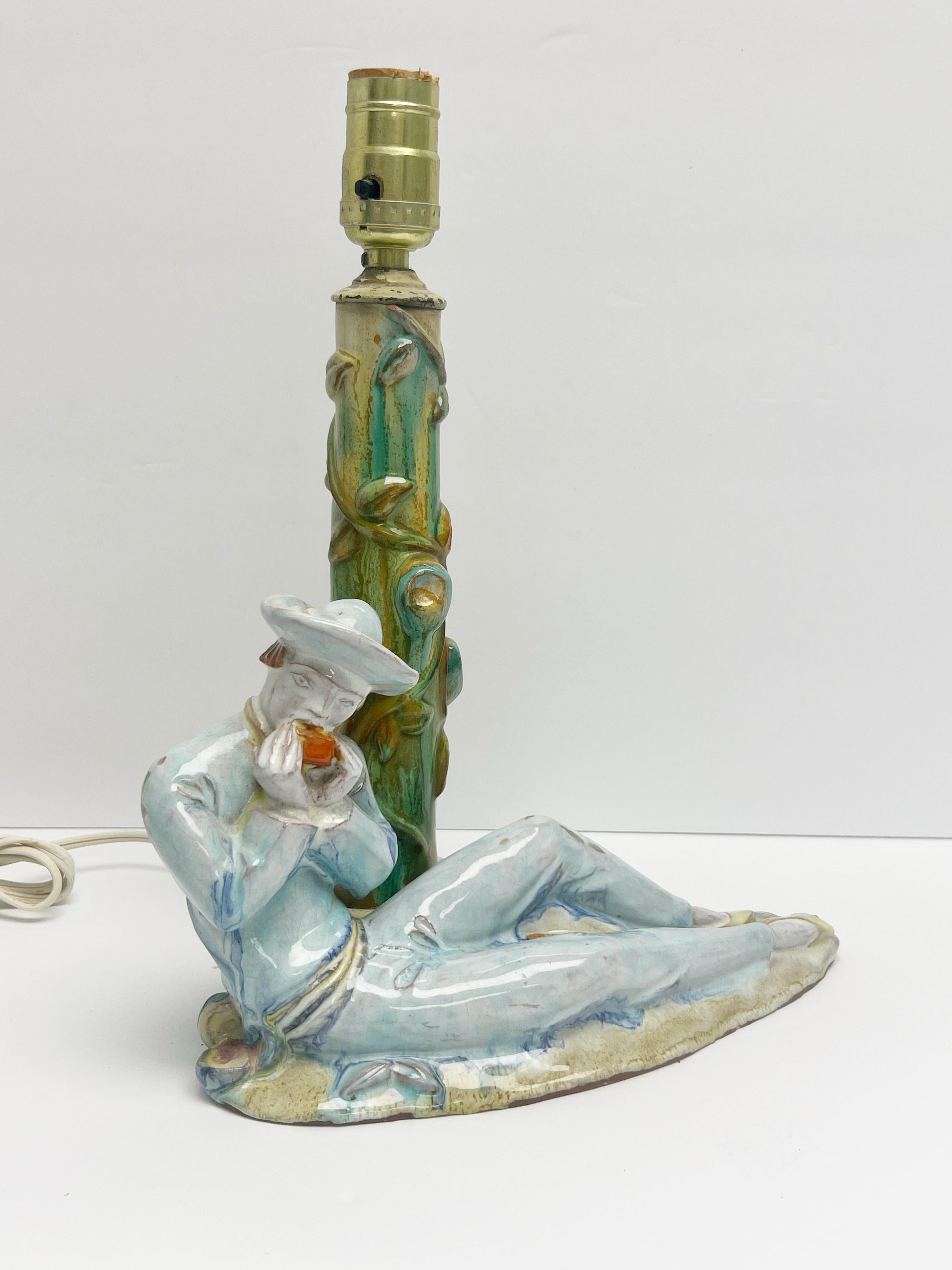 Czech Dina Kuhn  Mundharmonikerspieler Harmonica Player Table Lamp For Sale