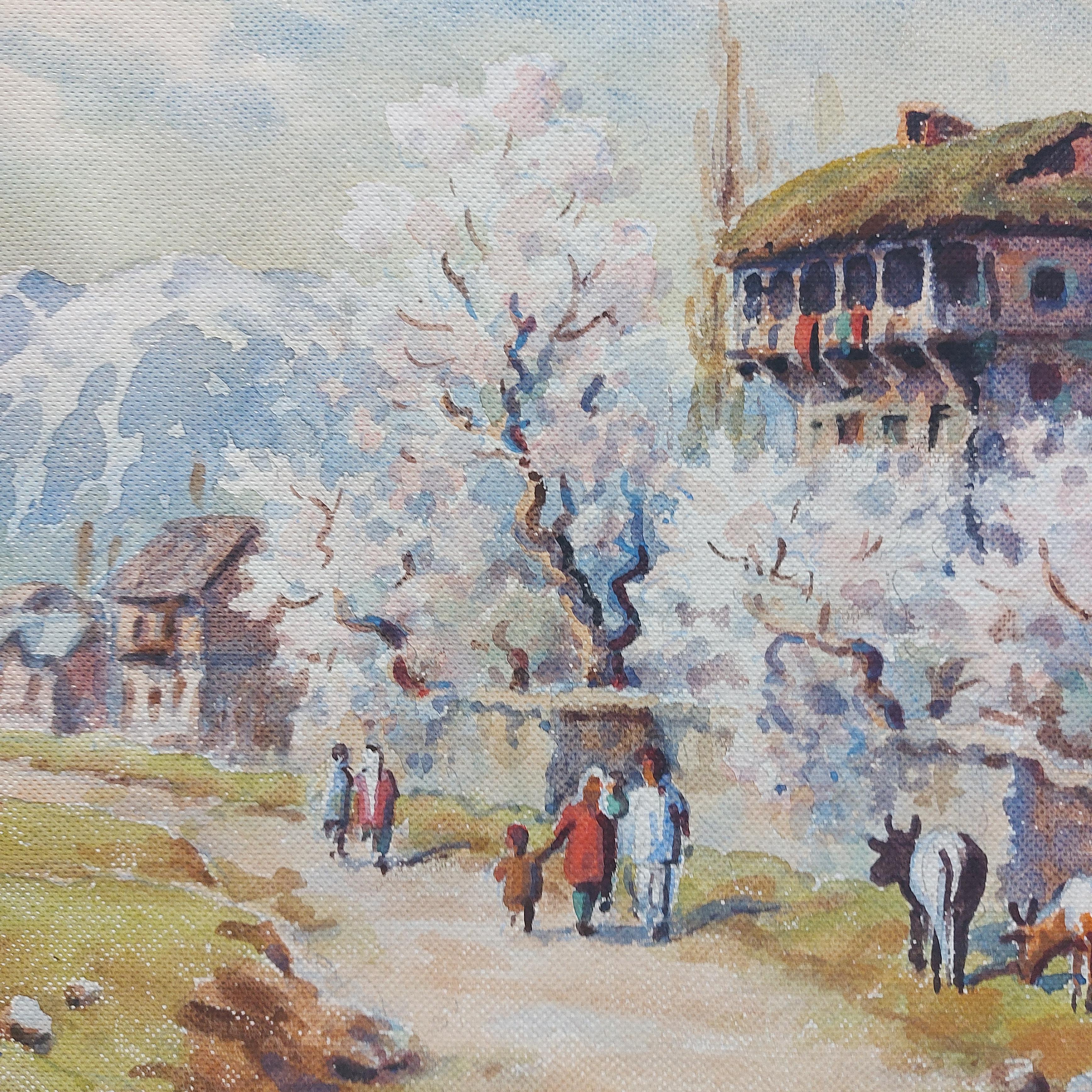 Valle del Kashmir Mandorlo in fiore Dina Nath Walli Paesaggio di montagna India Arte in vendita 1