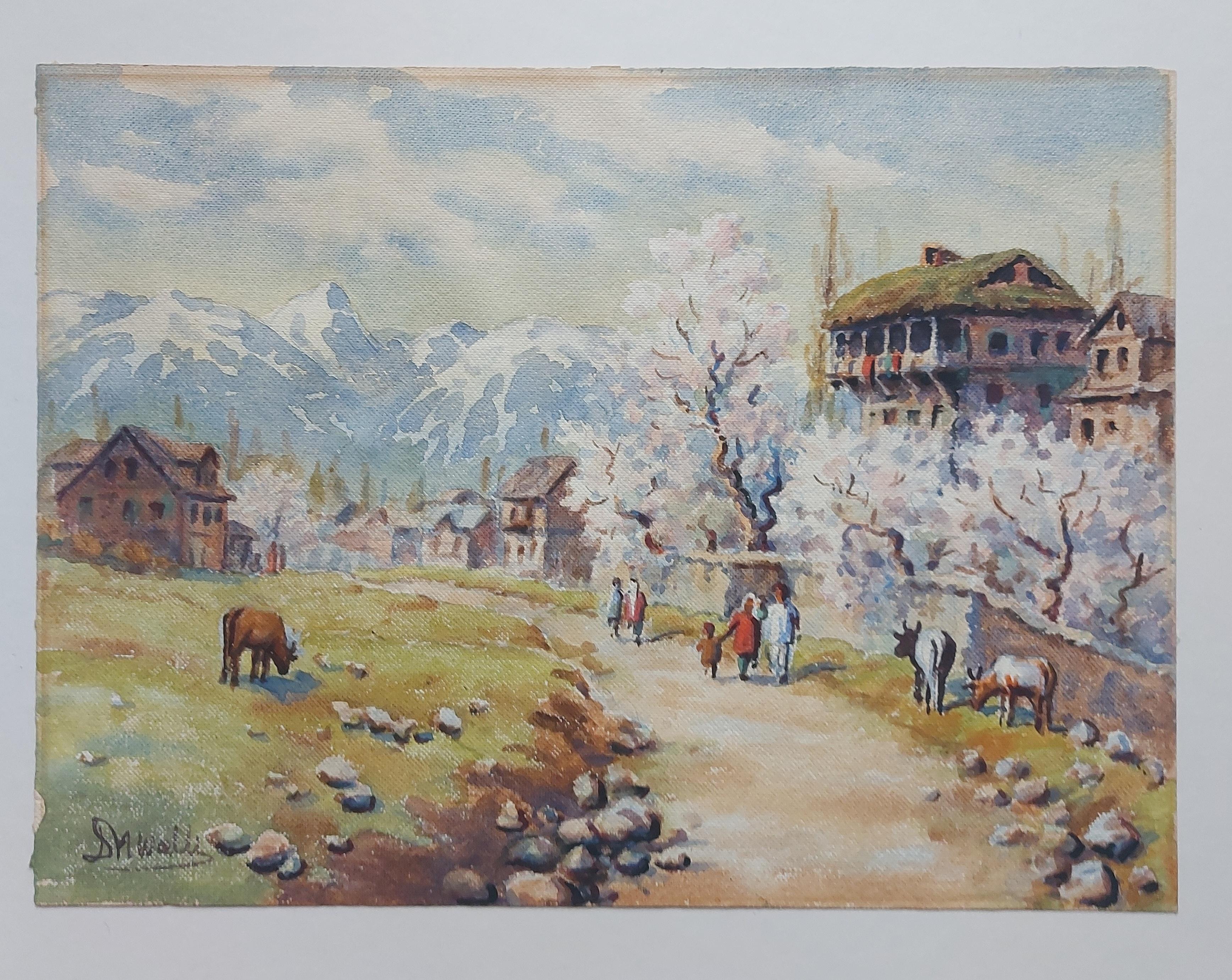 Valle del Kashmir Mandorlo in fiore Dina Nath Walli Paesaggio di montagna India Arte in vendita 6