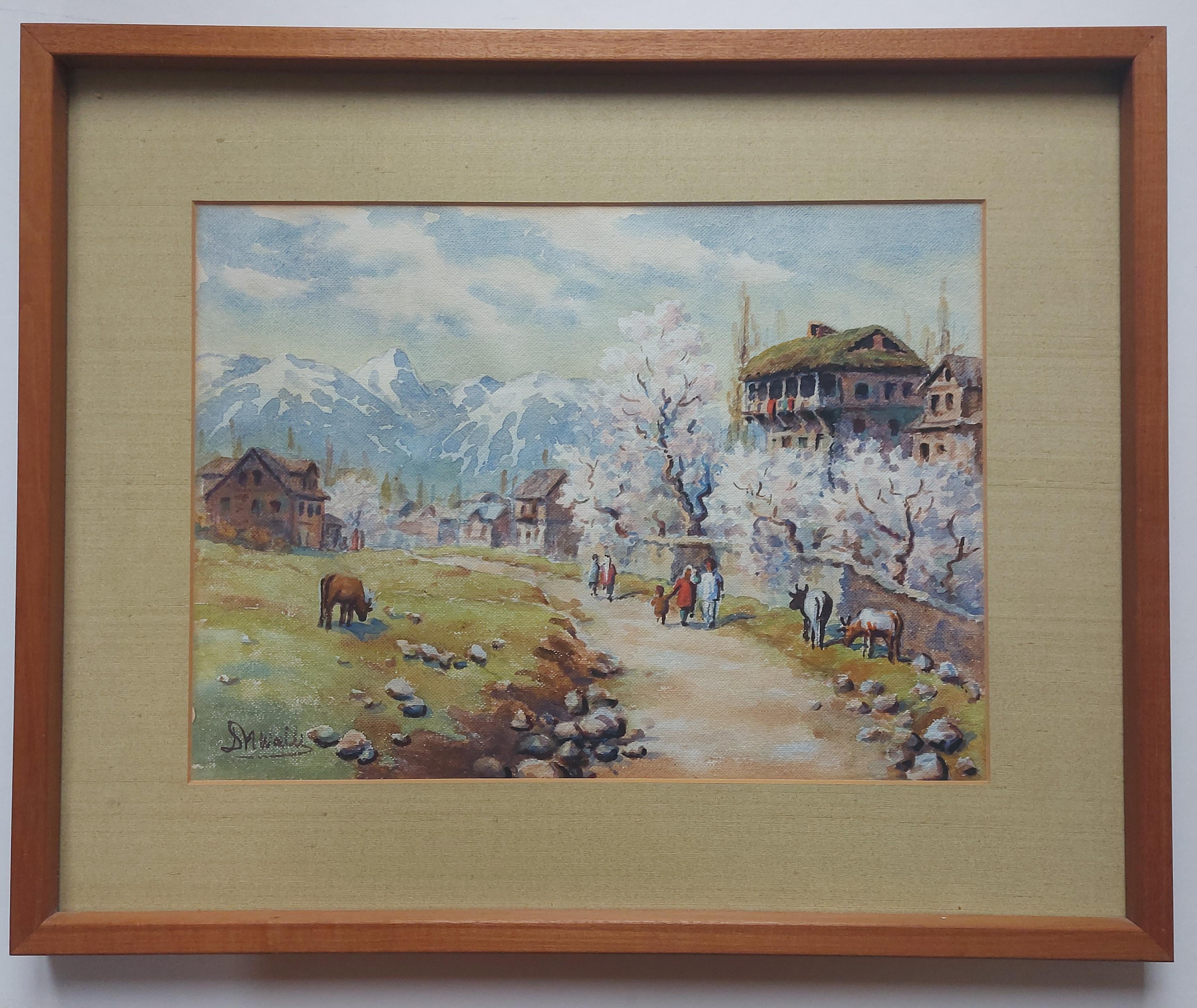 Valle del Kashmir Mandorlo in fiore Dina Nath Walli Paesaggio di montagna India Arte in vendita 7