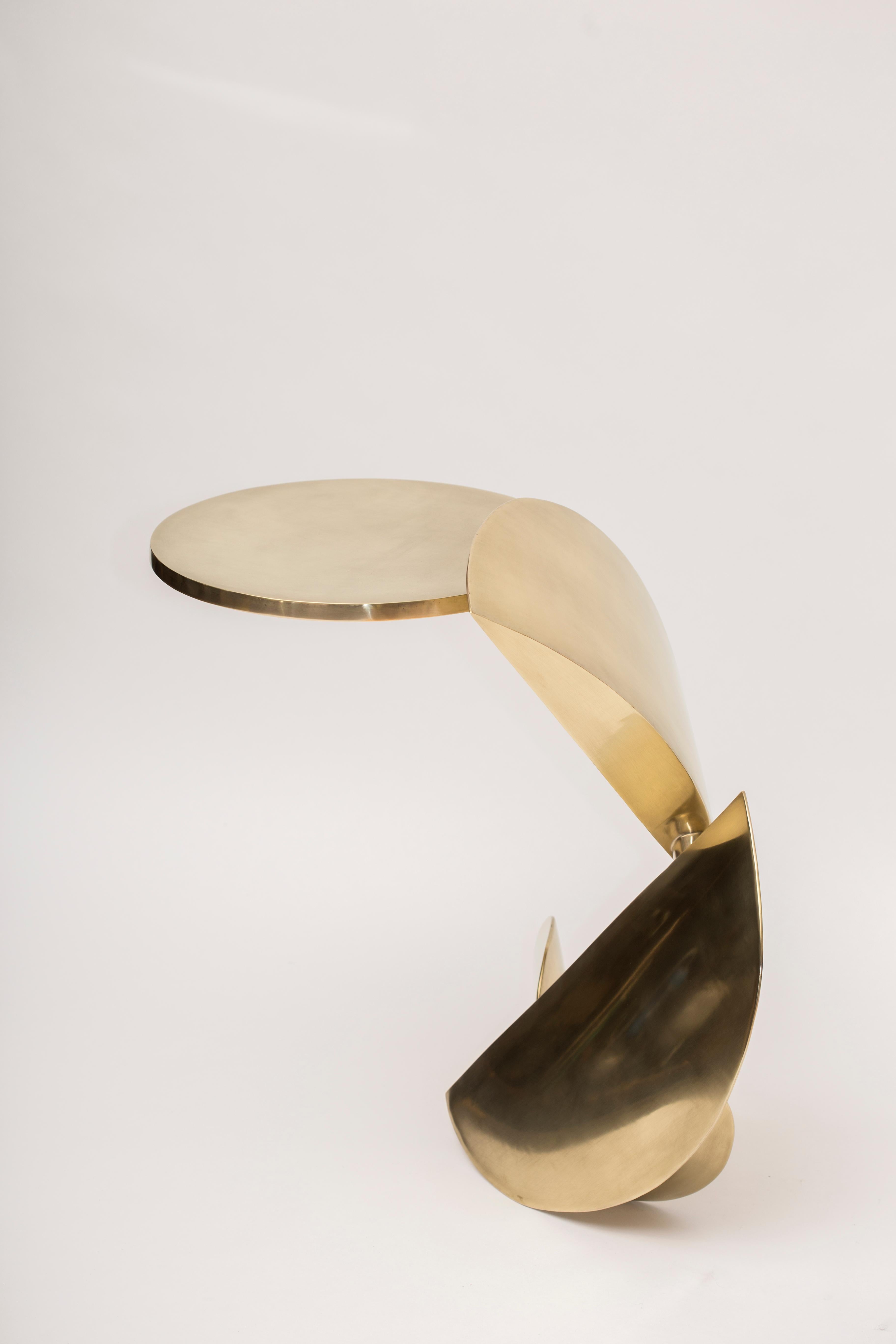 Dina side table by Yann Dessauvages
Signed
Dimensions: D 38 x H 50 cm
Materials: Brass

Yann Dessauvages °June 1989 born in Brussels is a Belgian autodidact artist-designer. As the child of a teacher and a metalworker, he grew up in a house with a