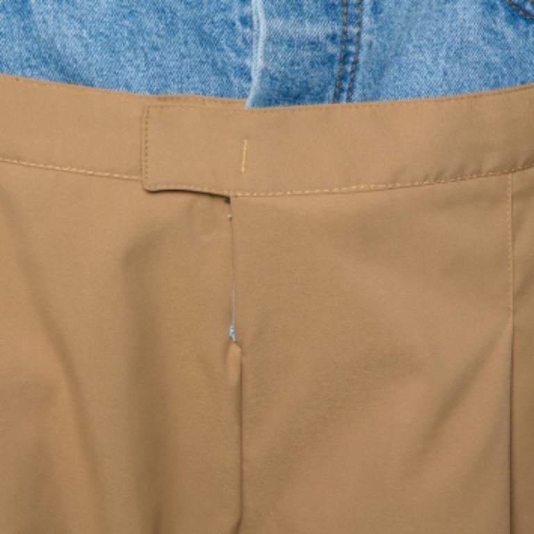 Dina Zaki Beige Synthetic Denim Mix Duel T Fashion Pants L In Excellent Condition For Sale In Dubai, Al Qouz 2