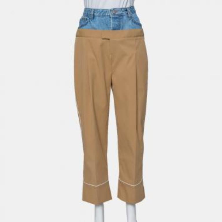 Dina Zaki Beige Synthetic Denim Mix Duel T Fashion Pants L For Sale 4