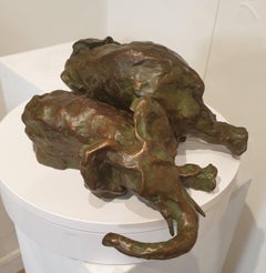 Pair of Elephants at Play. Patinated Bronze Sculpture.